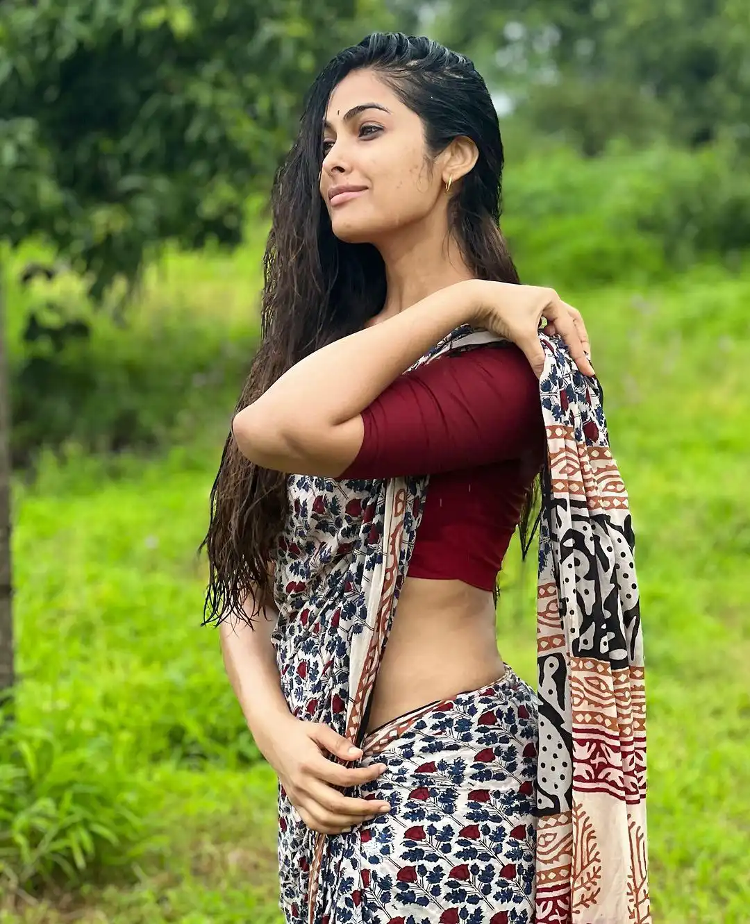 Divi Vadthya Enjoying Nature with Saree Wear  