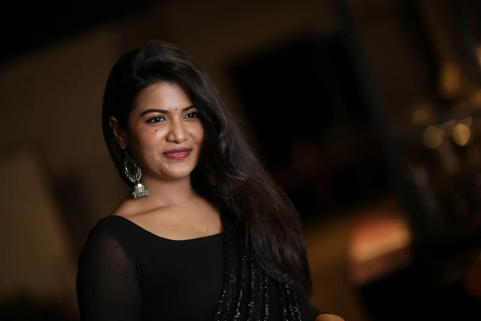 Goldie Nissy Shines in Black Saree at Changure Bangaru Raja Pre Release event