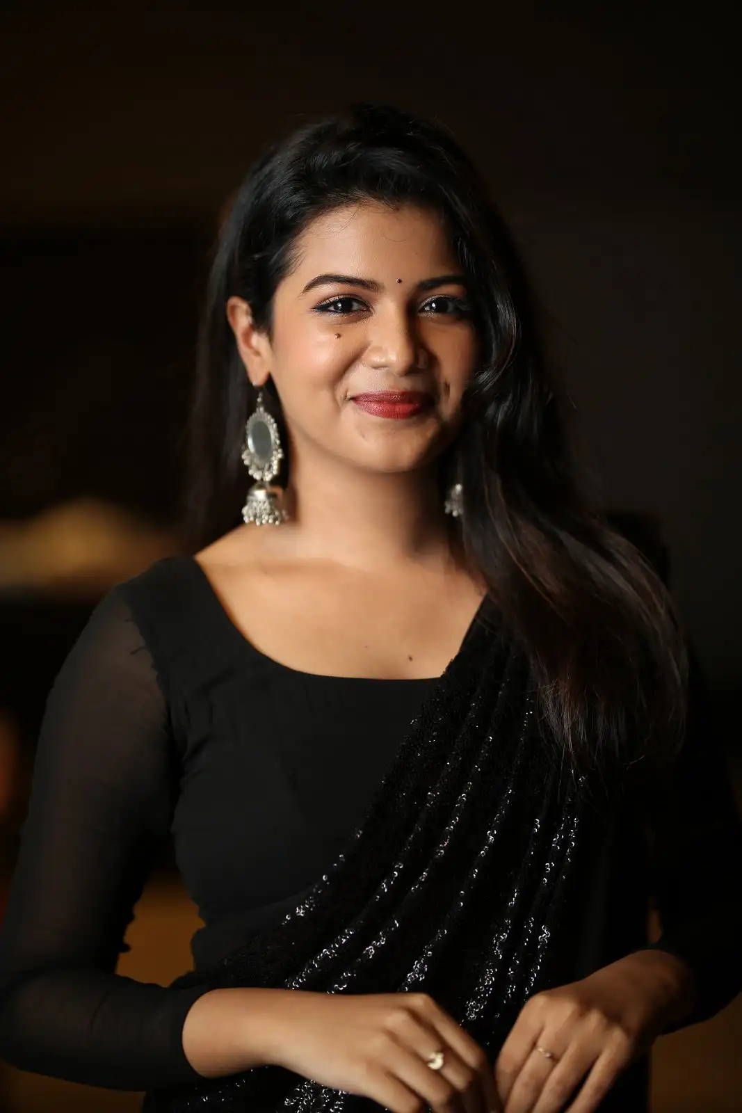 Goldie Nissy Shines in Black Saree at Changure Bangaru Raja Pre Release event