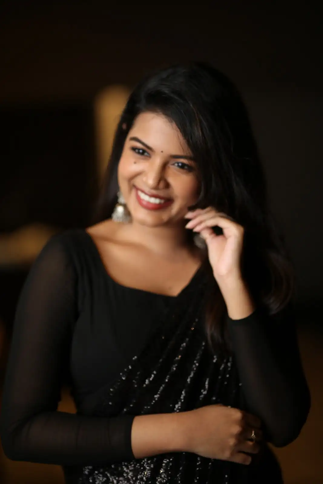 Goldie Nissy Shines in Black Saree at Changure Bangaru Raja Pre Release event