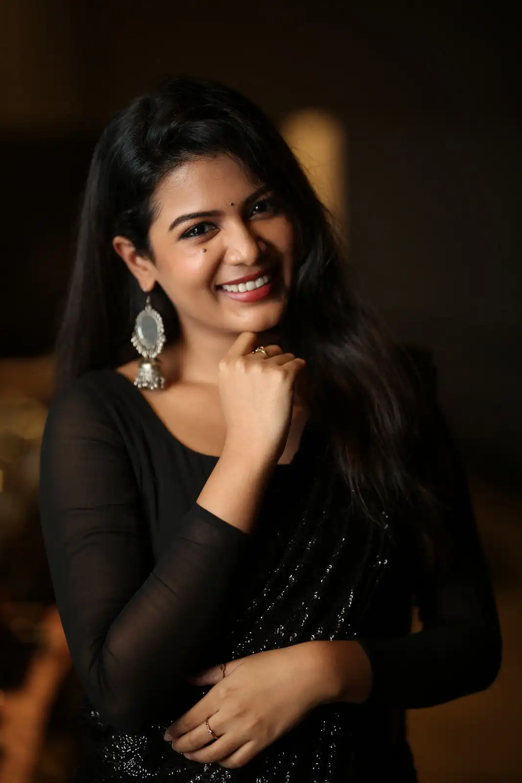 Goldie Nissy Shines in Black Saree at Changure Bangaru Raja Pre Release event