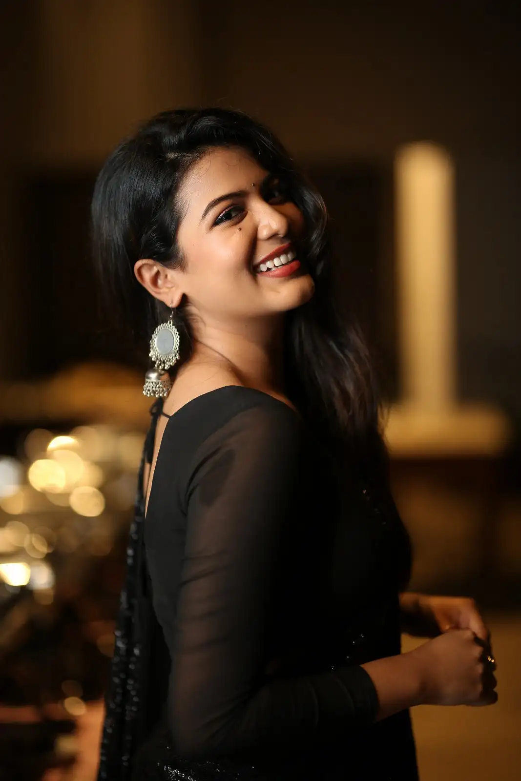 Goldie Nissy Shines in Black Saree at Changure Bangaru Raja Pre Release event