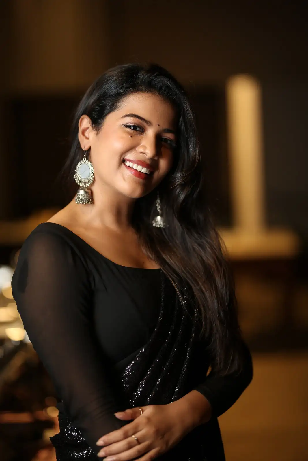 Goldie Nissy Shines in Black Saree at Changure Bangaru Raja Pre Release event