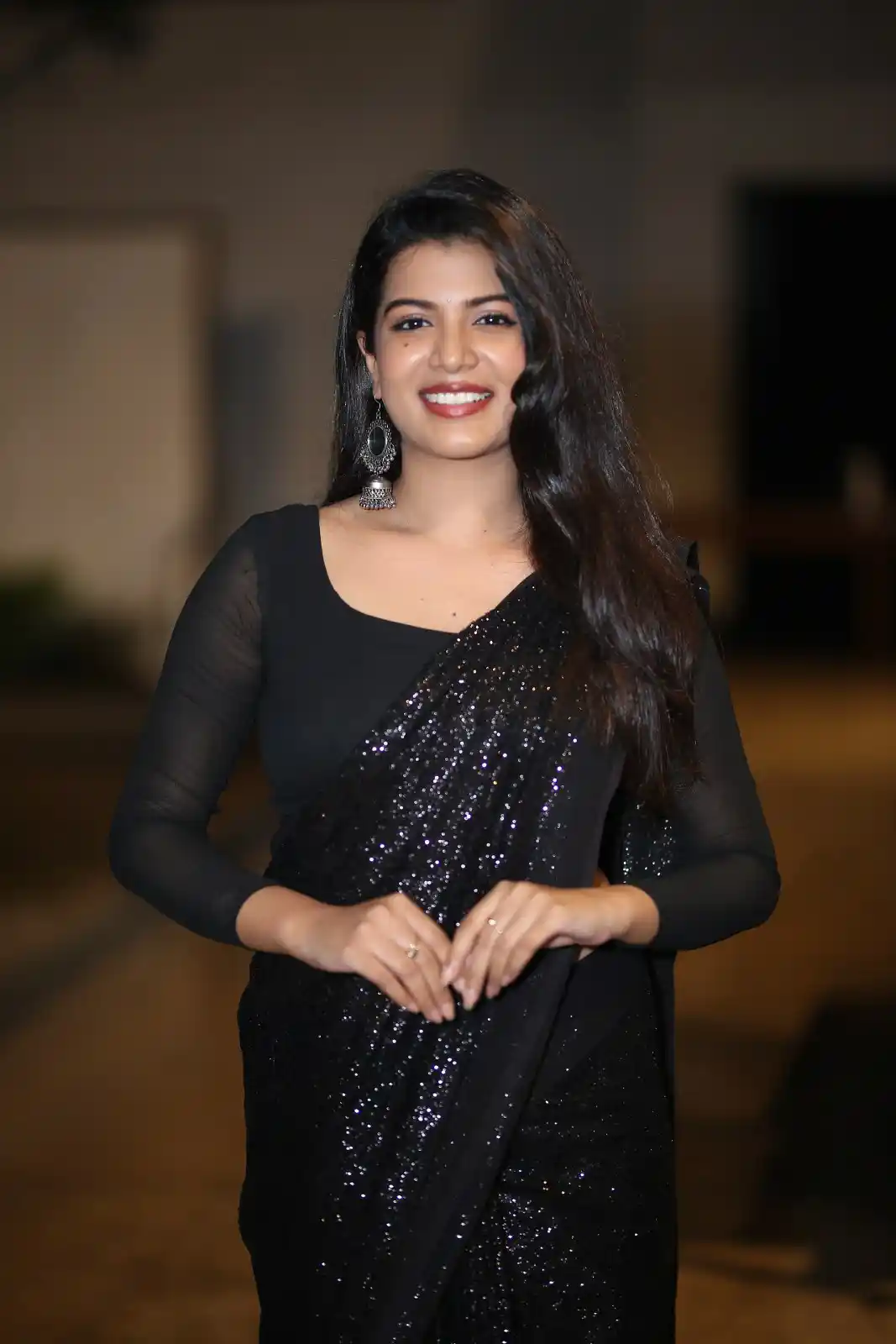 Goldie Nissy Shines in Black Saree at Changure Bangaru Raja Pre Release event