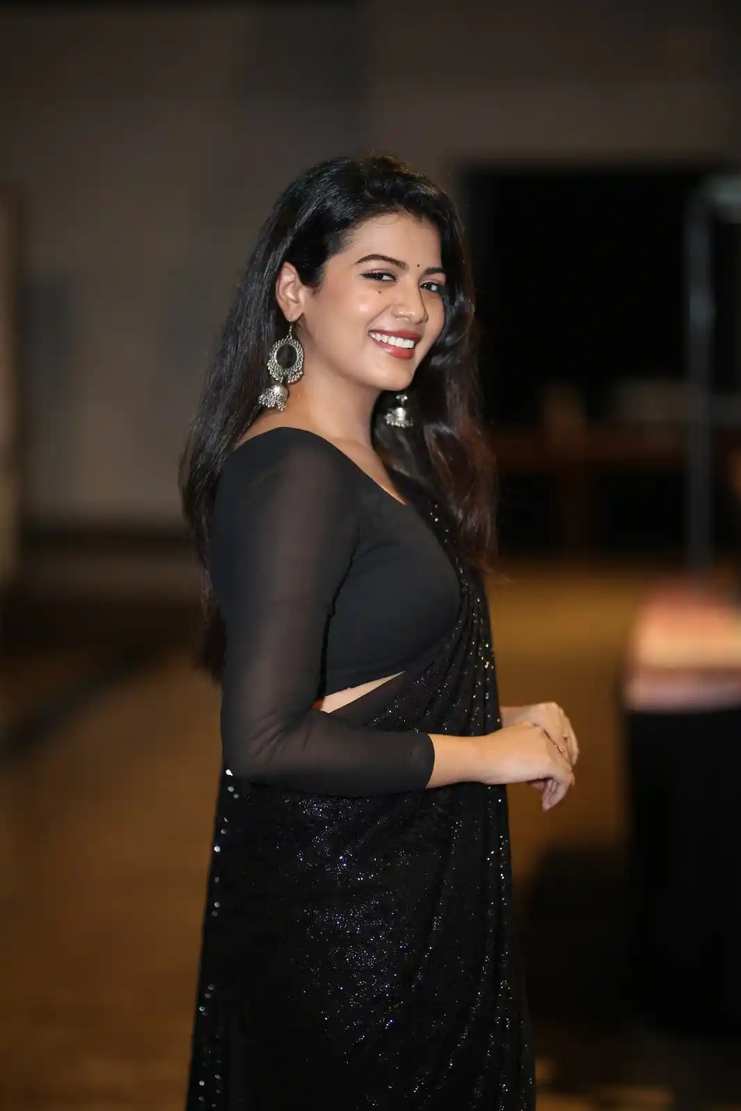 Goldie Nissy Shines in Black Saree at Changure Bangaru Raja Pre Release event