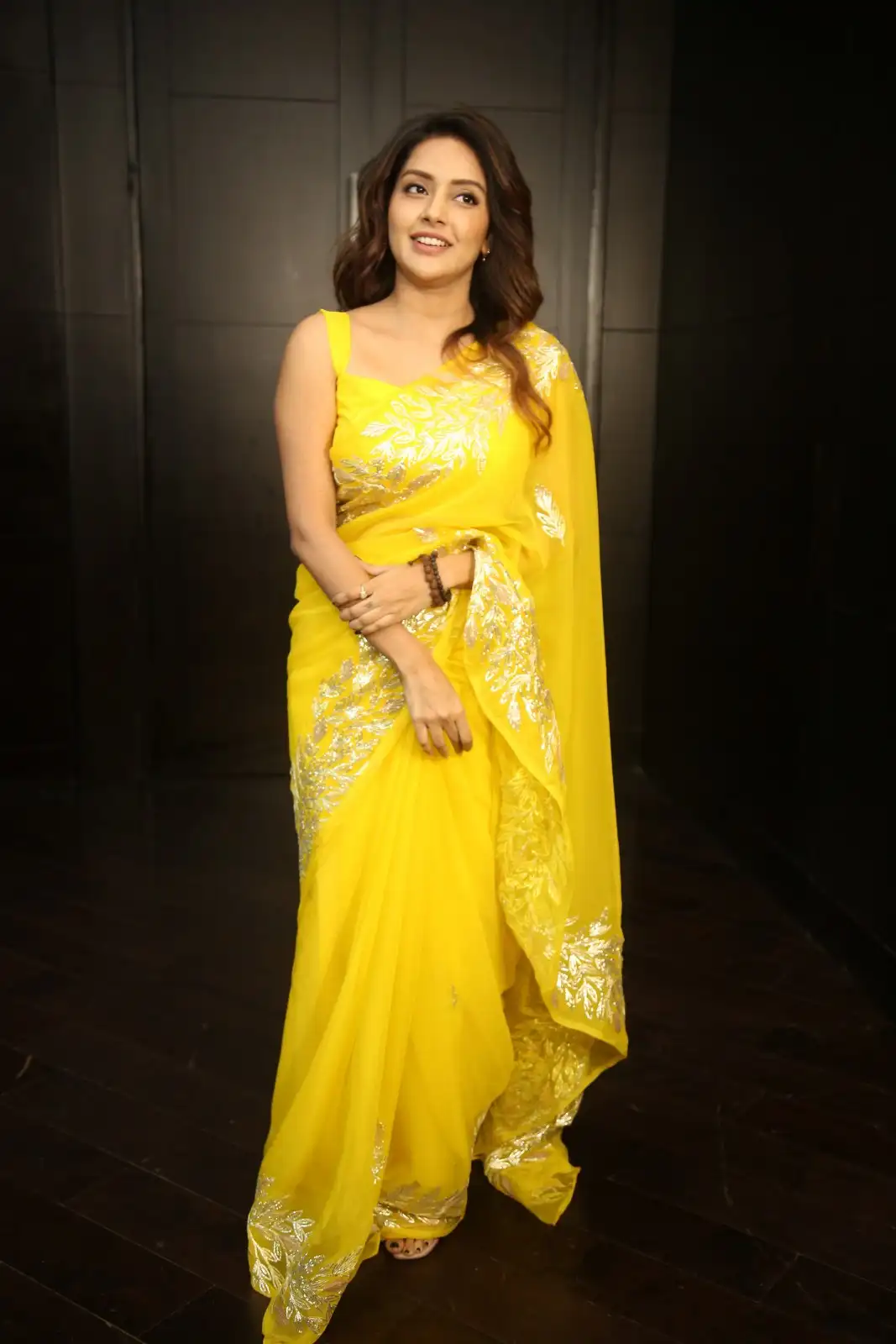 Mahima Nambiar Cute Looks in Yellow Saree at Chandramukhi 2 Press Meet