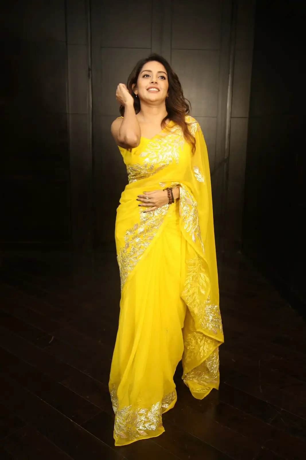 Mahima Nambiar Cute Looks in Yellow Saree at Chandramukhi 2 Press Meet