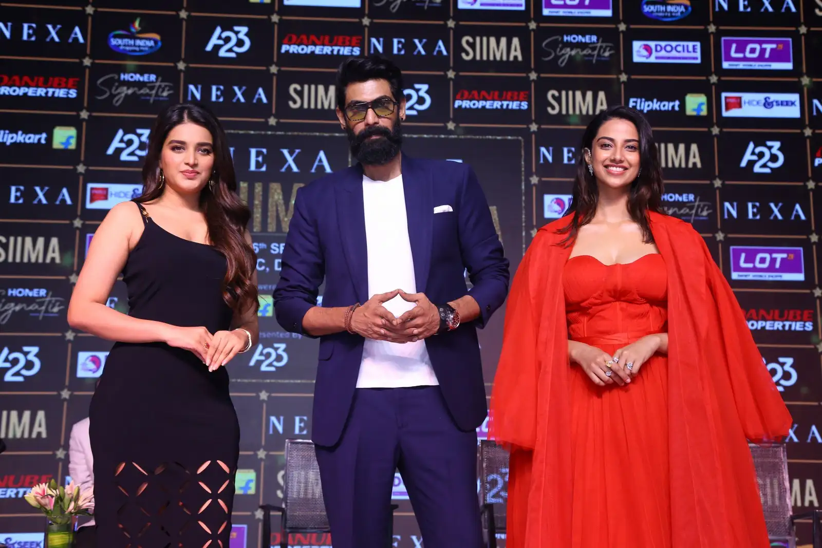 Meenakshi Chaudhary Nidhhi Agerwal Rana Daggubati photos at SIIMA 2023 press meet