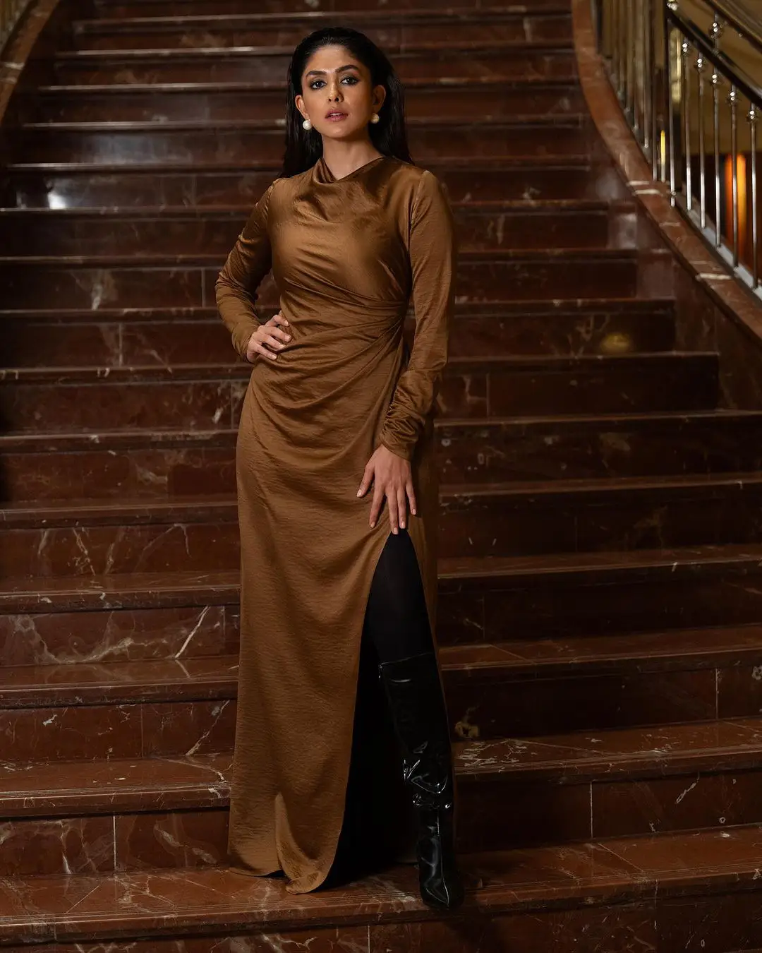 Mrunal Thakur shines in Chocolate Dress