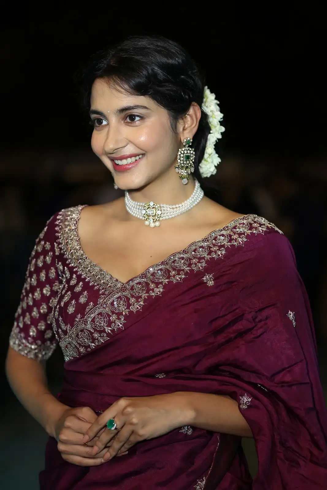 Pragati Srivastava Stunning Looks in Half Saree at Peddha Kapu 1 Movie Pre Release Event