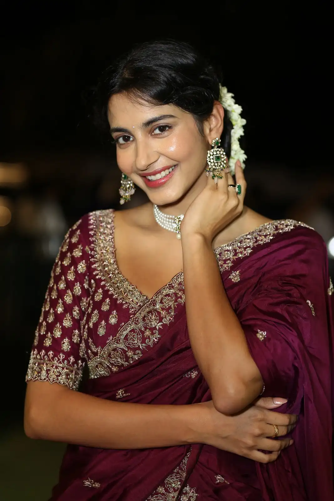 Pragati Srivastava Stunning Looks in Half Saree at Peddha Kapu 1 Movie Pre Release Event