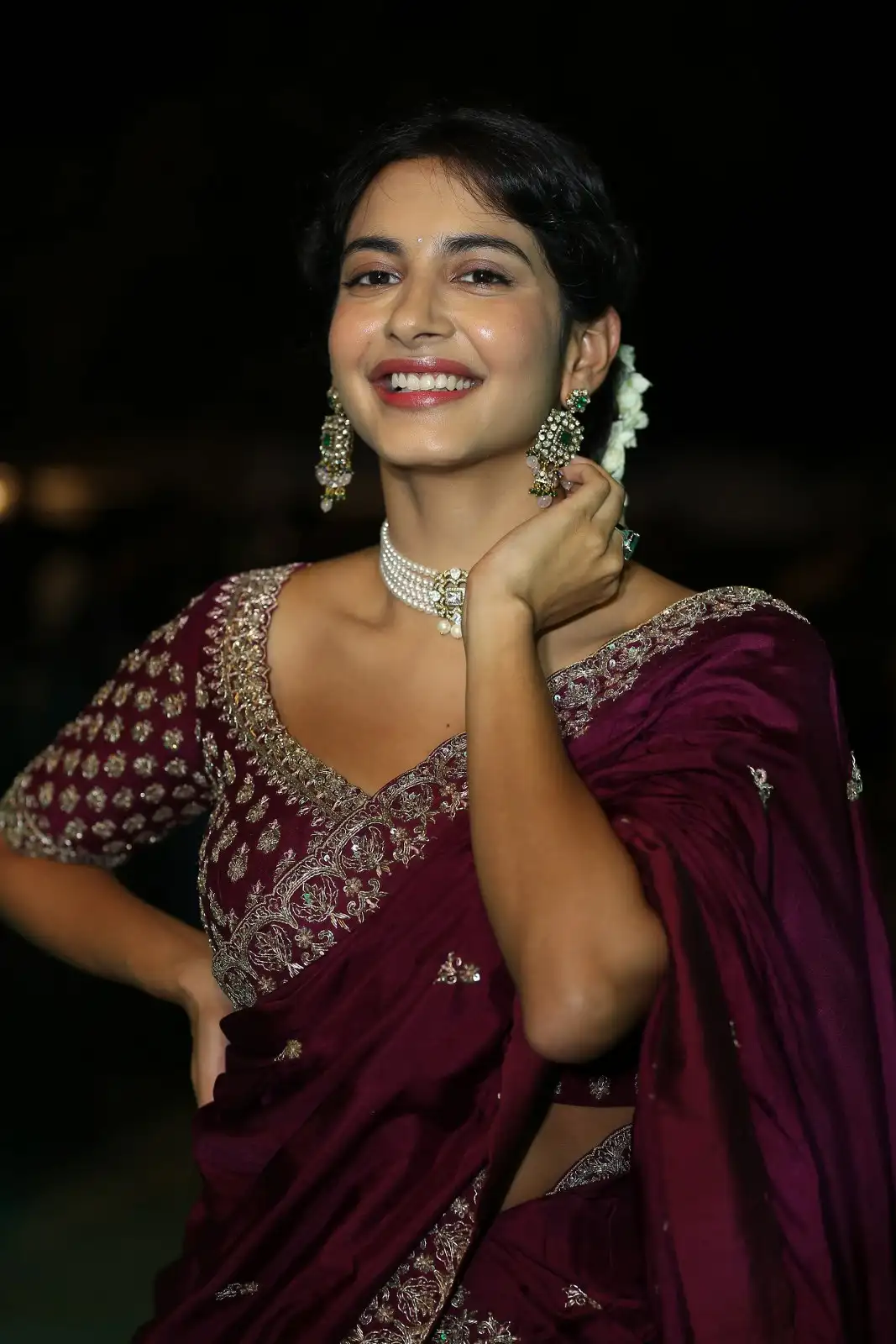 Pragati Srivastava Stunning Looks in Half Saree at Peddha Kapu 1 Movie Pre Release Event