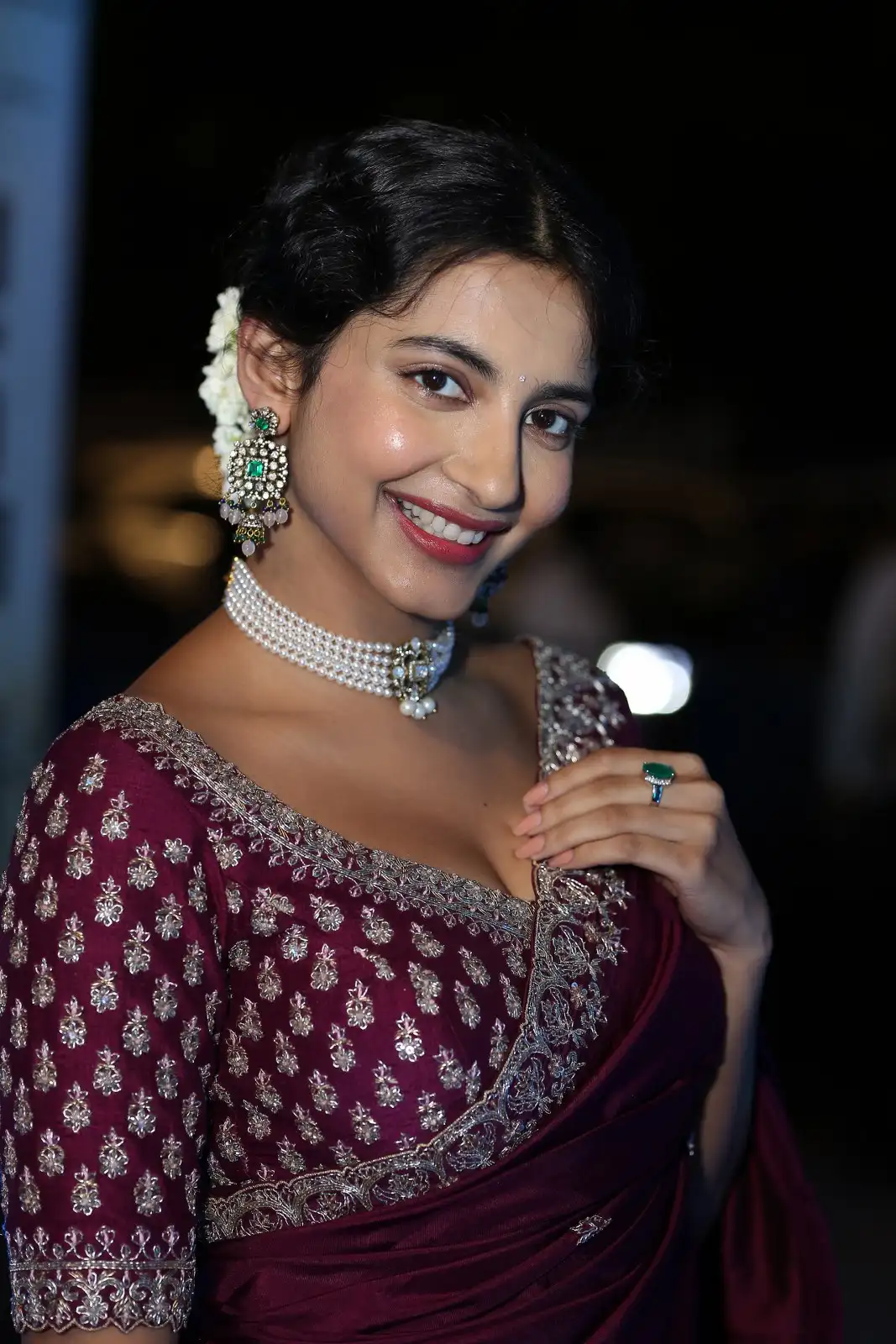 Pragati Srivastava Stunning Looks in Half Saree at Peddha Kapu 1 Movie Pre Release Event