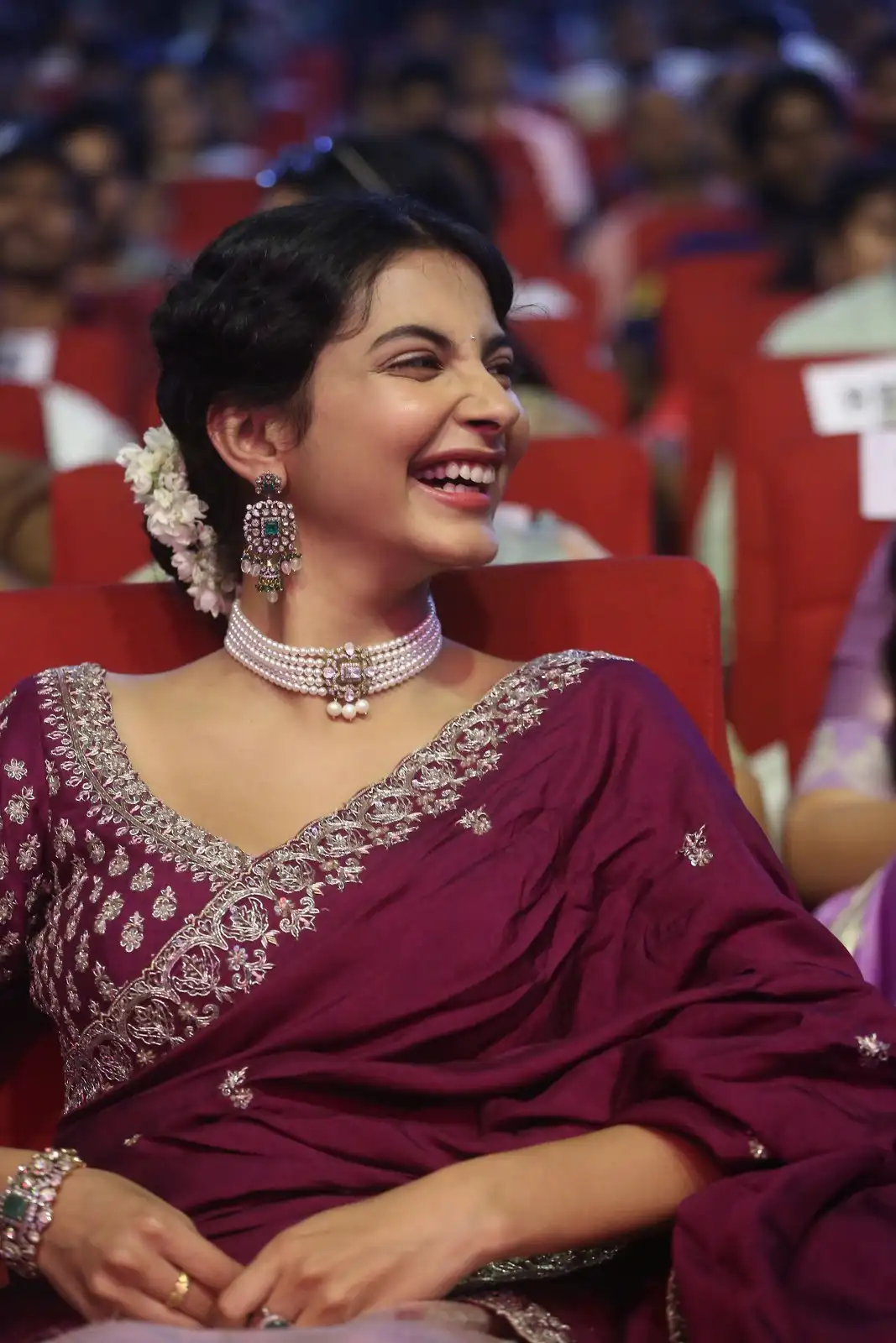 Pragati Srivastava Stunning Looks in Half Saree at Peddha Kapu 1 Movie Pre Release Event