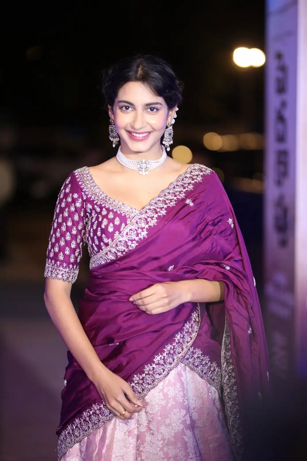 Pragati Srivastava Stunning Looks in Half Saree at Peddha Kapu 1 Movie Pre Release Event