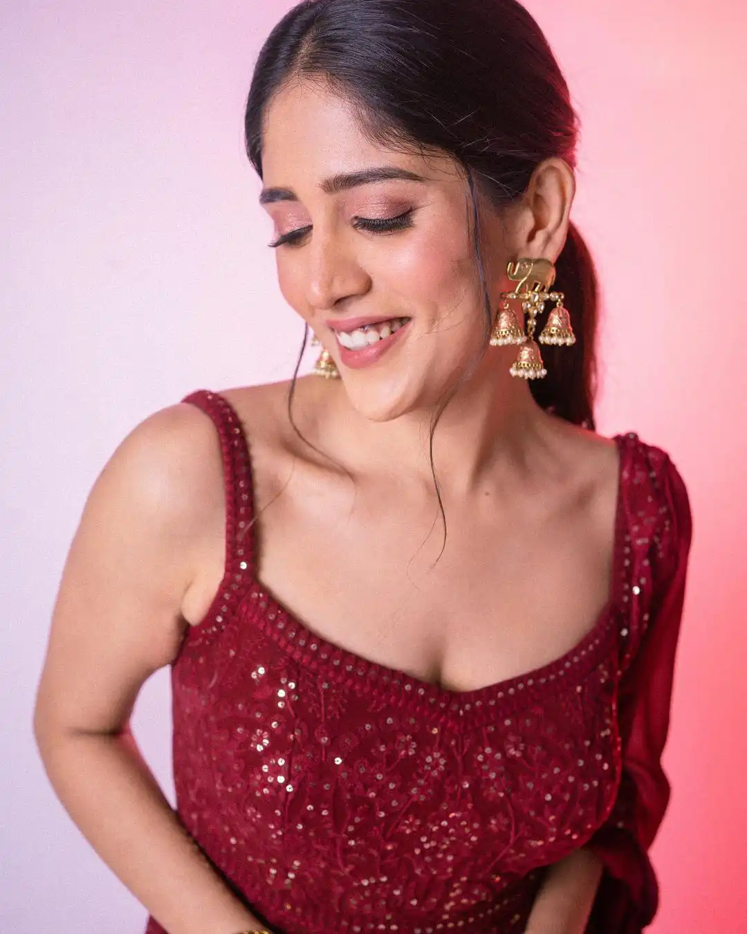 Tollywood Actress Chandini Chowdary Latest Photos in Red Dress