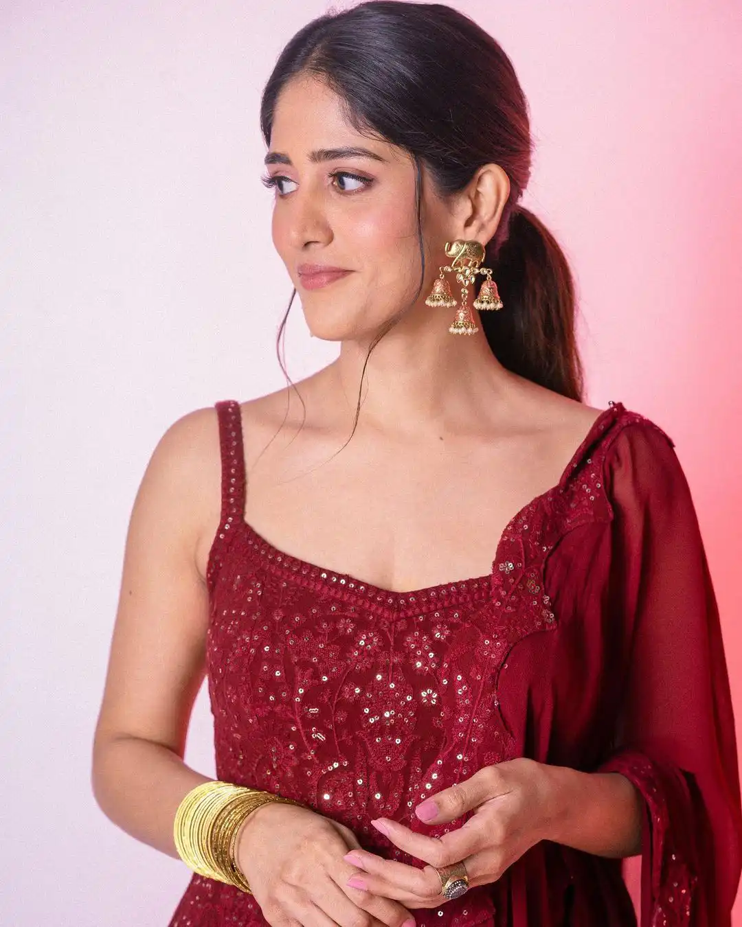 Tollywood Actress Chandini Chowdary Latest Photos in Red Dress