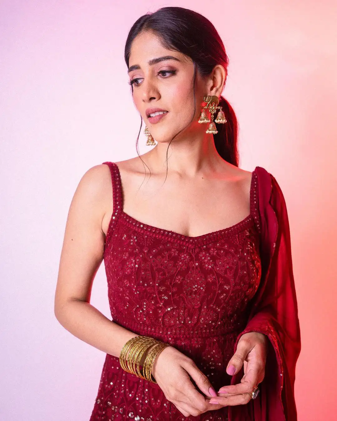 Tollywood Actress Chandini Chowdary Latest Photos in Red Dress