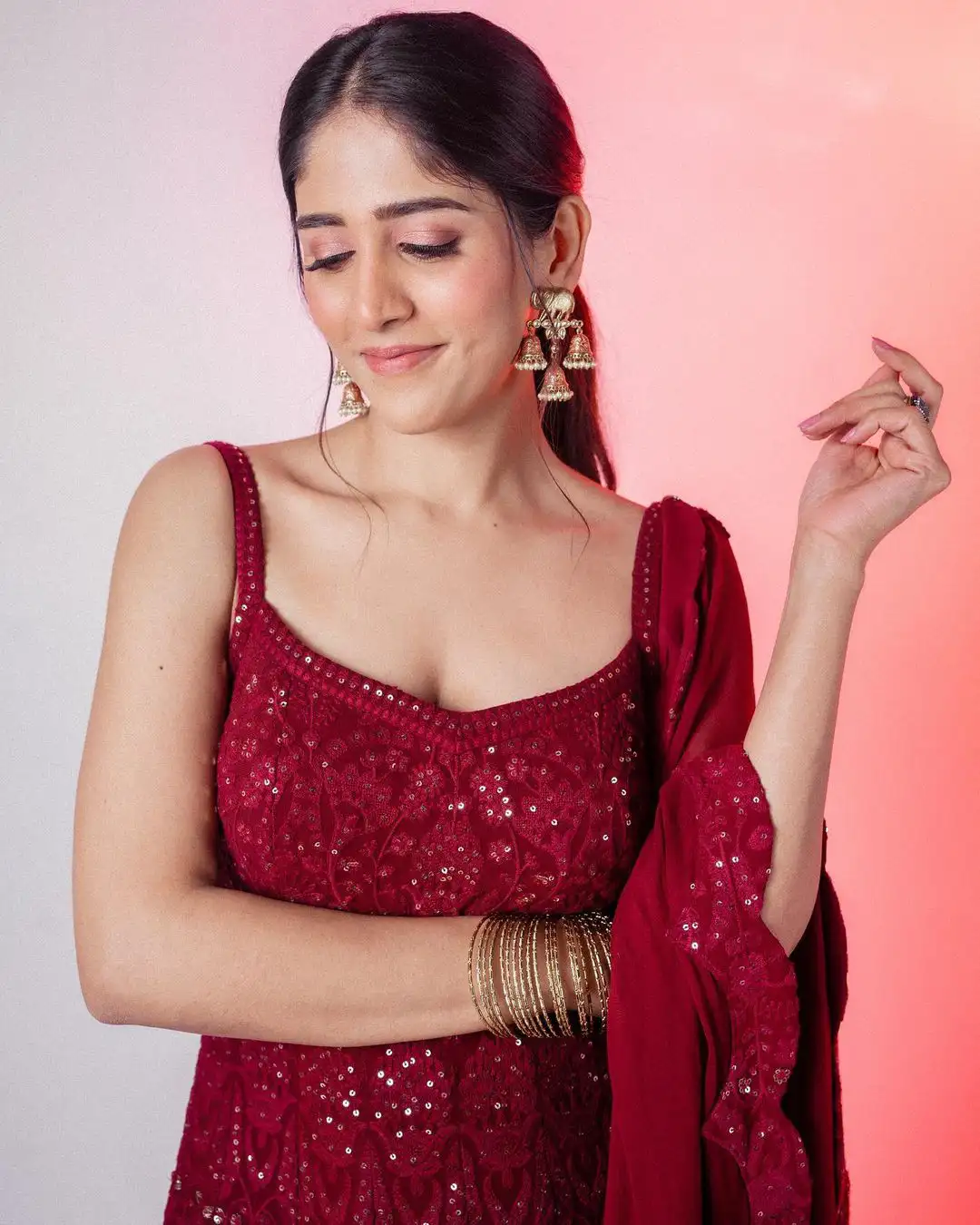 Tollywood Actress Chandini Chowdary Latest Photos in Red Dress