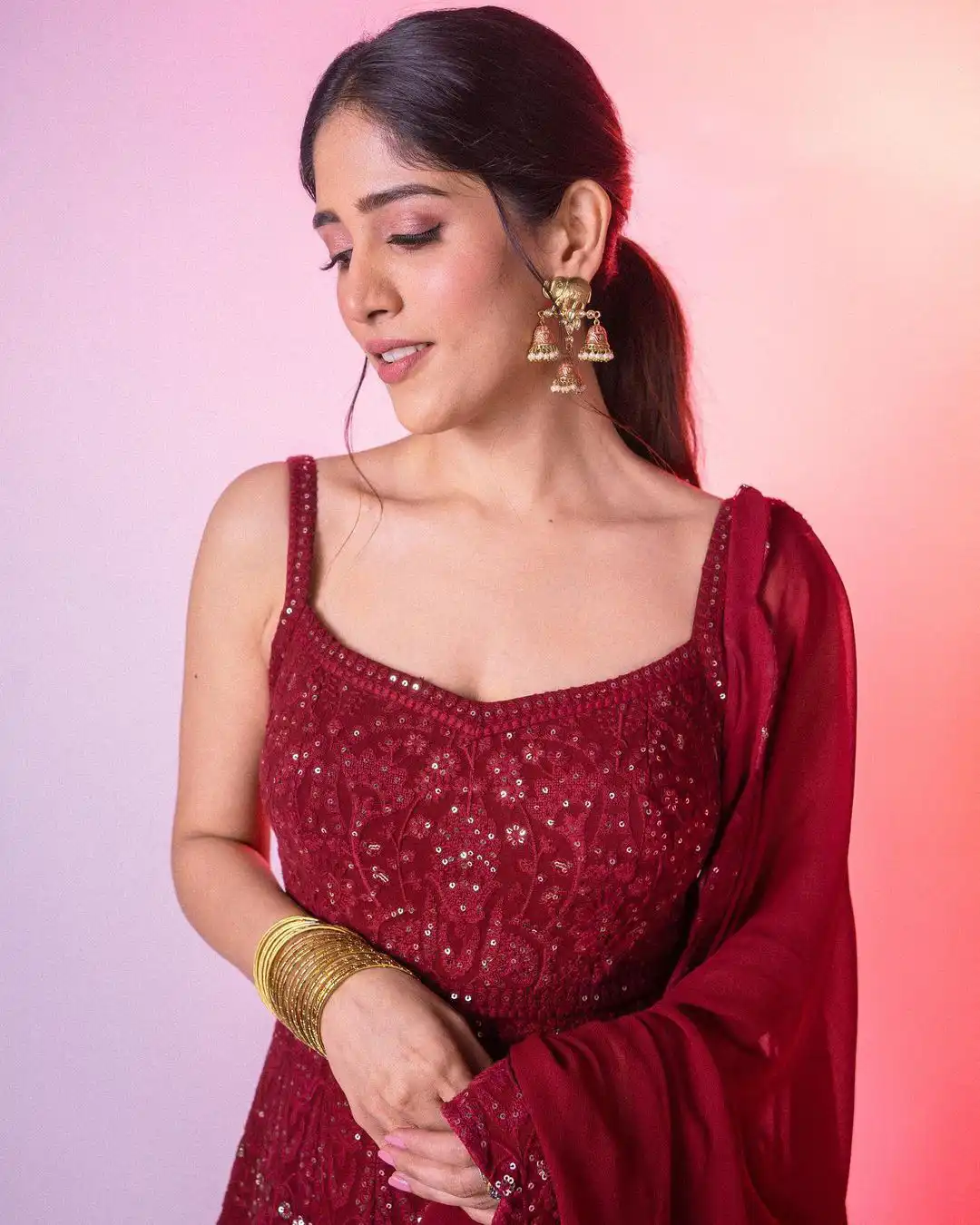 Tollywood Actress Chandini Chowdary Latest Photos in Red Dress