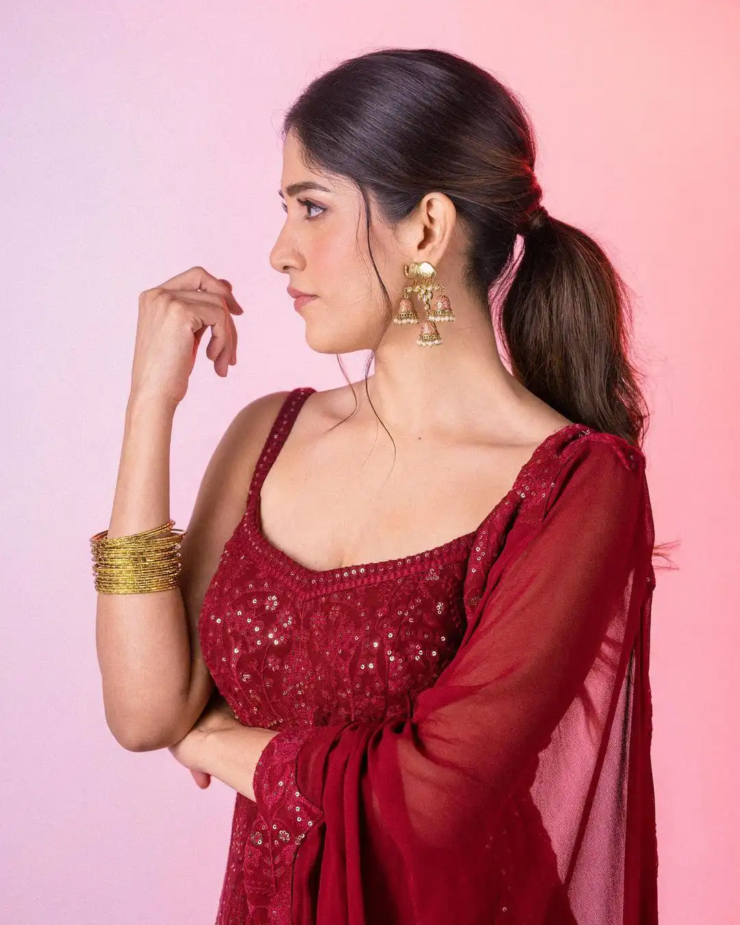 Tollywood Actress Chandini Chowdary Latest Photos in Red Dress
