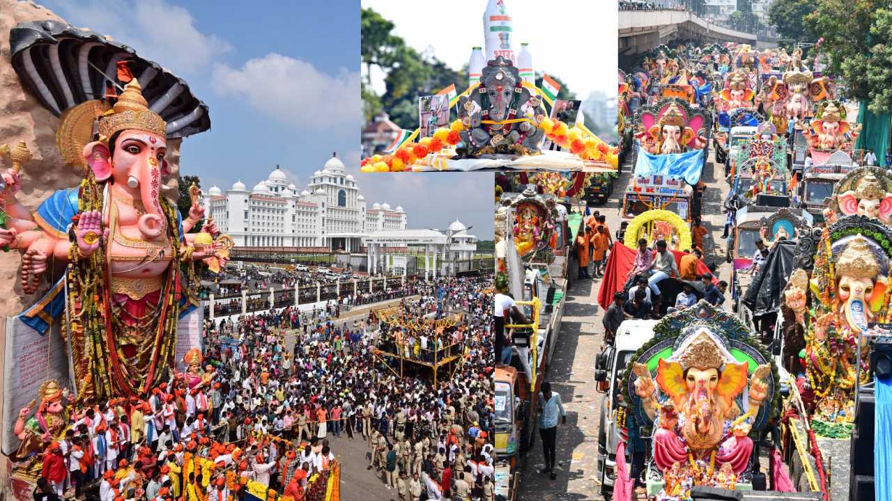 Hyderabad Ganesh Nimajjanam : హుస్సేన్ సాగర్ వద్ద గణేష్ నిమజ్జనం.. ఫొటోలు..
