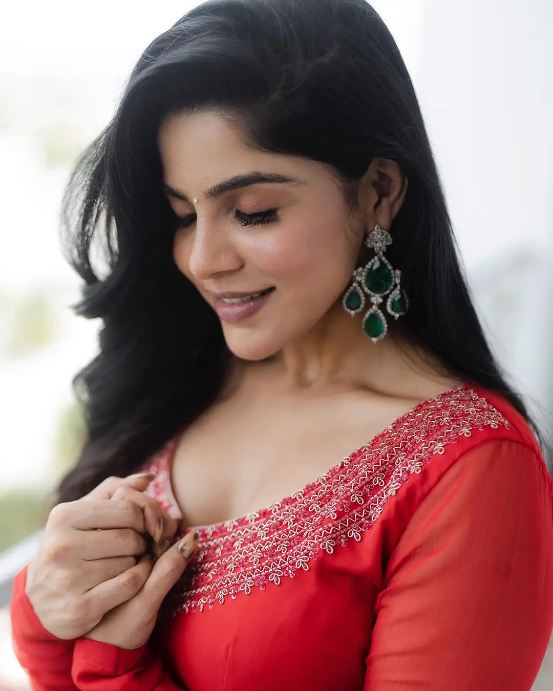Divya Bharathi Cute Looks in Red Dress