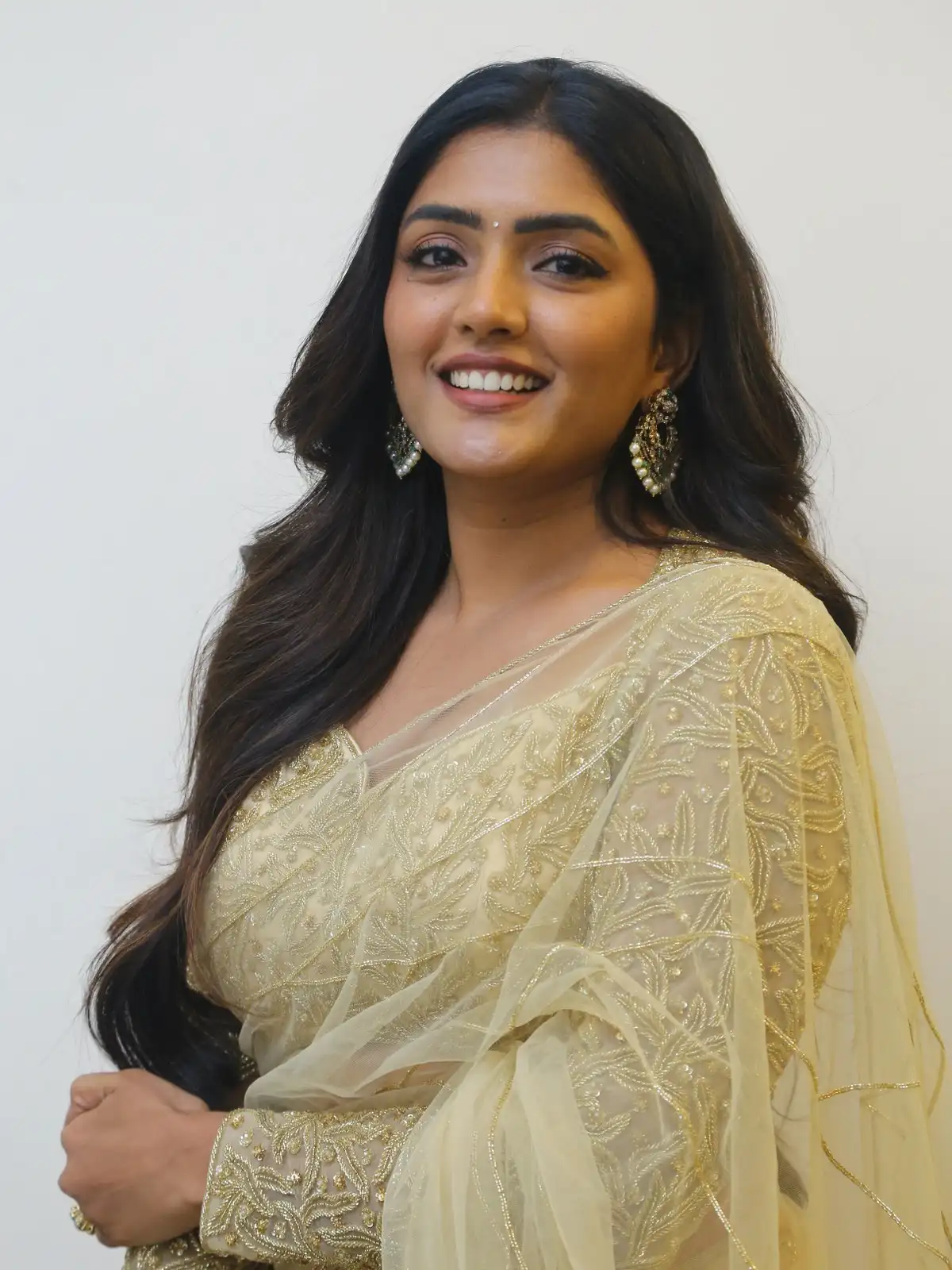 Eesha Rebba Shines in Saree at Maama Mascheendra Movie Pre Release Event