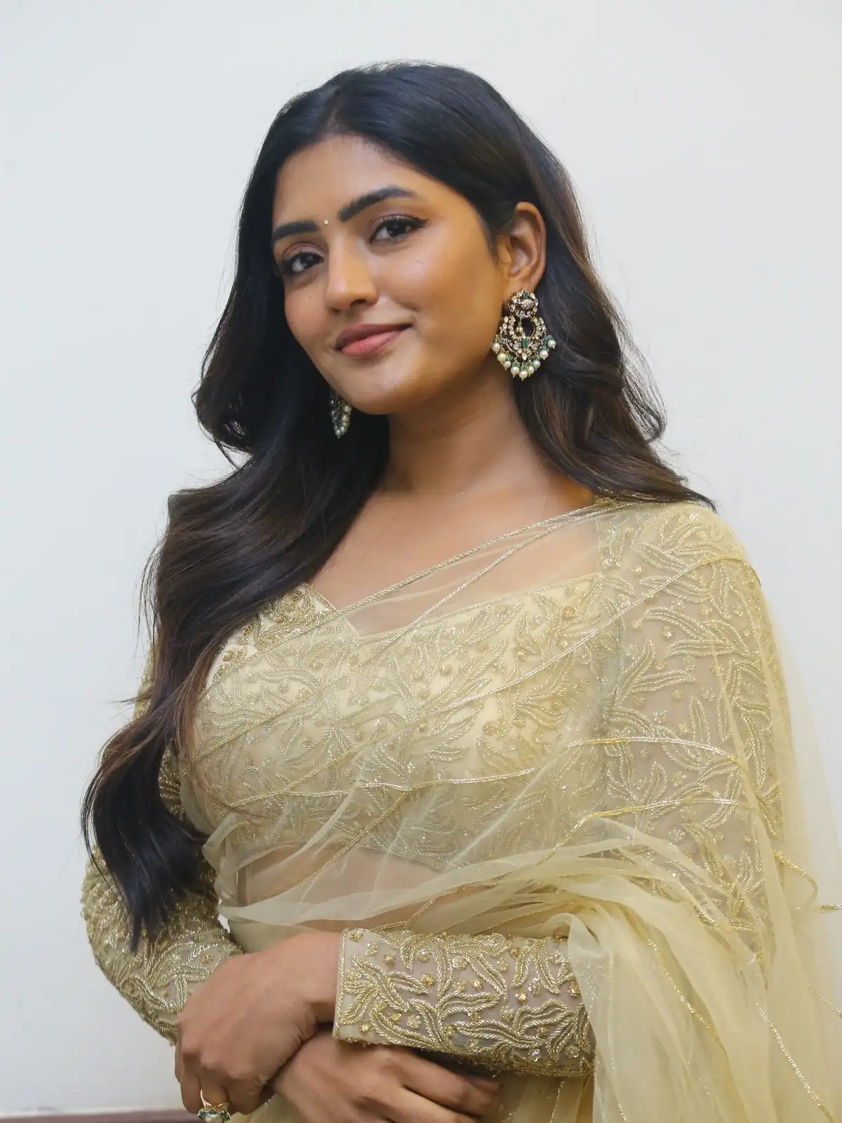 Eesha Rebba Shines in Saree at Maama Mascheendra Movie Pre Release Event