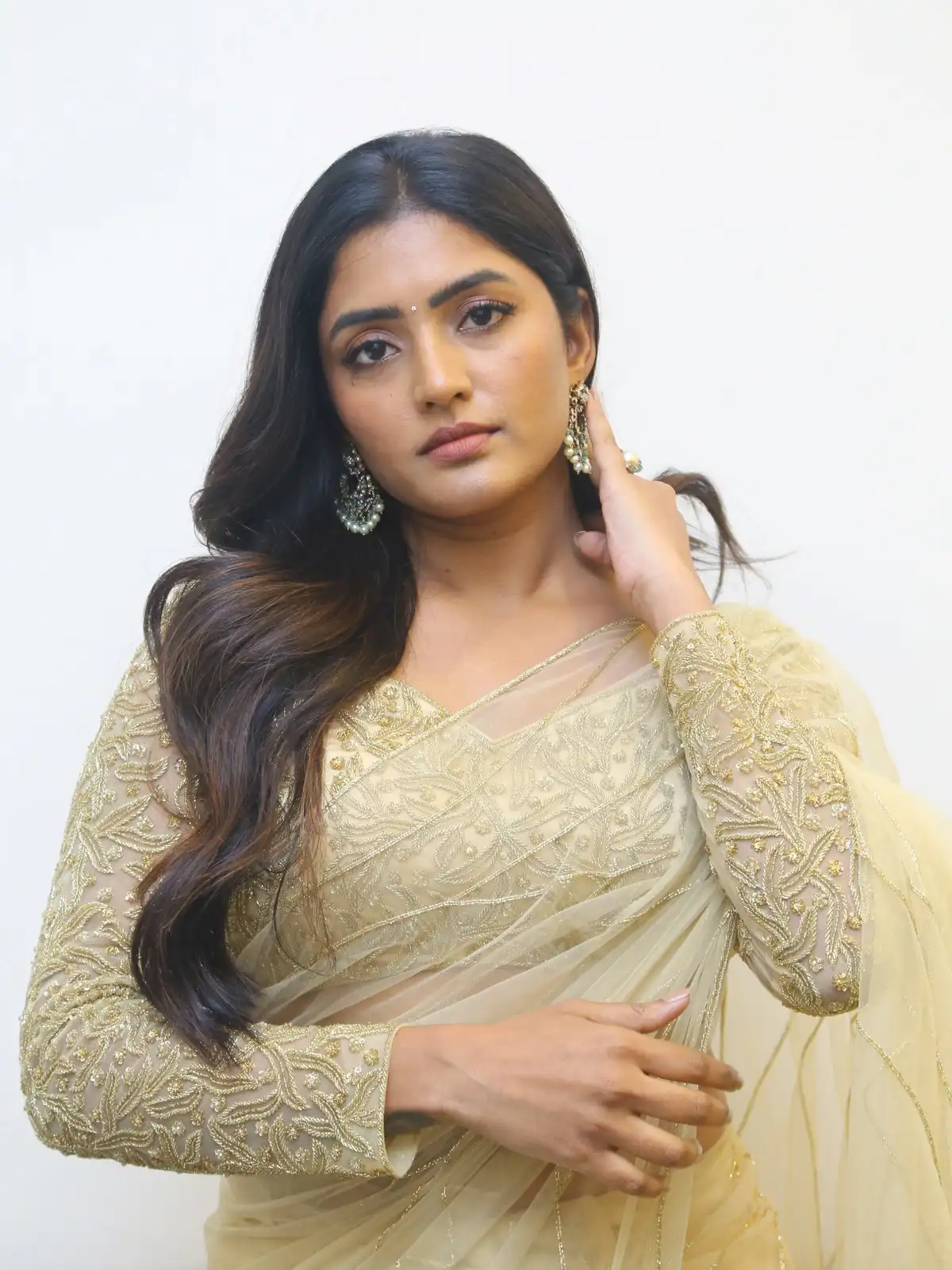 Eesha Rebba Shines in Saree at Maama Mascheendra Movie Pre Release Event