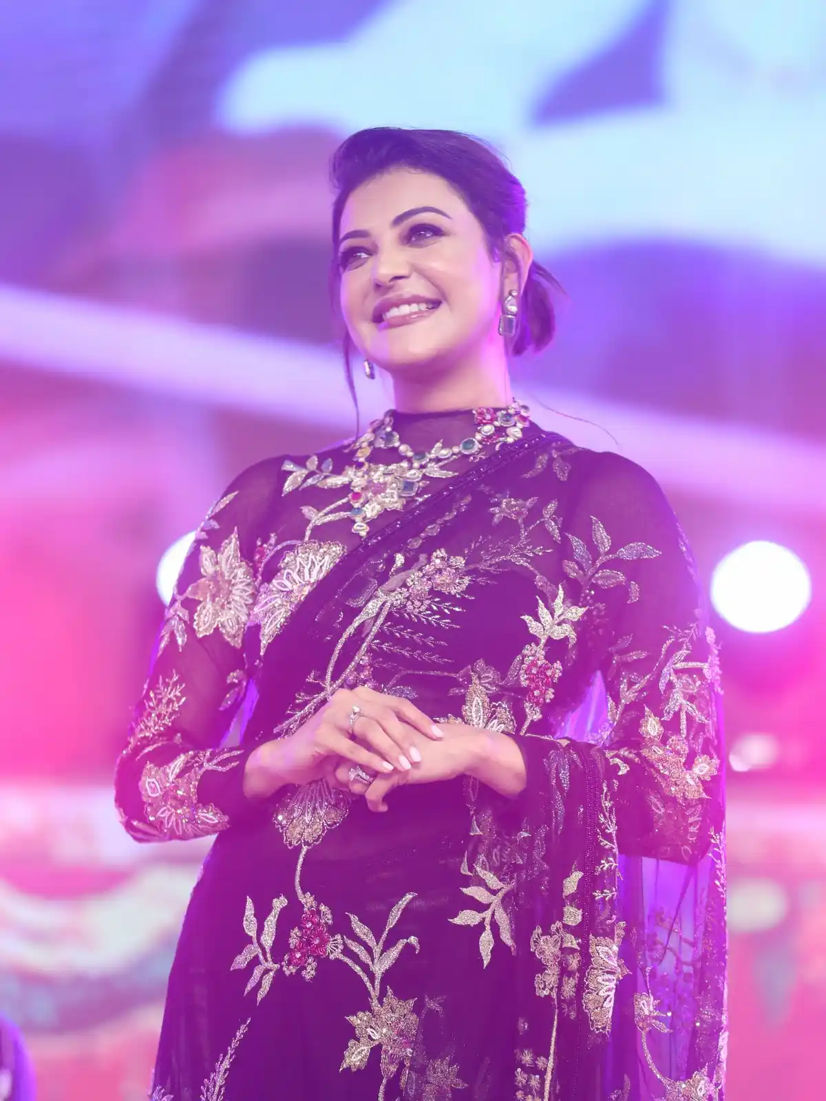 Kajal Aggarwal Shines in Saree at Bhagavanth Kesari Movie Trailer Launch Event