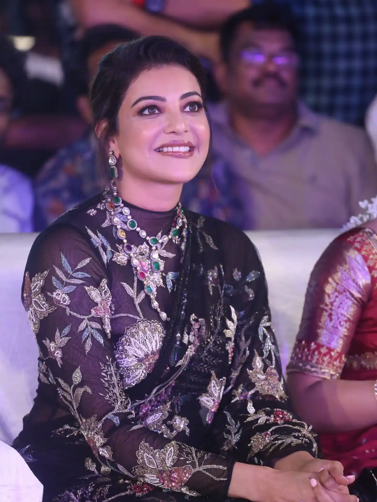 Kajal Aggarwal Shines in Saree at Bhagavanth Kesari Movie Trailer Launch Event