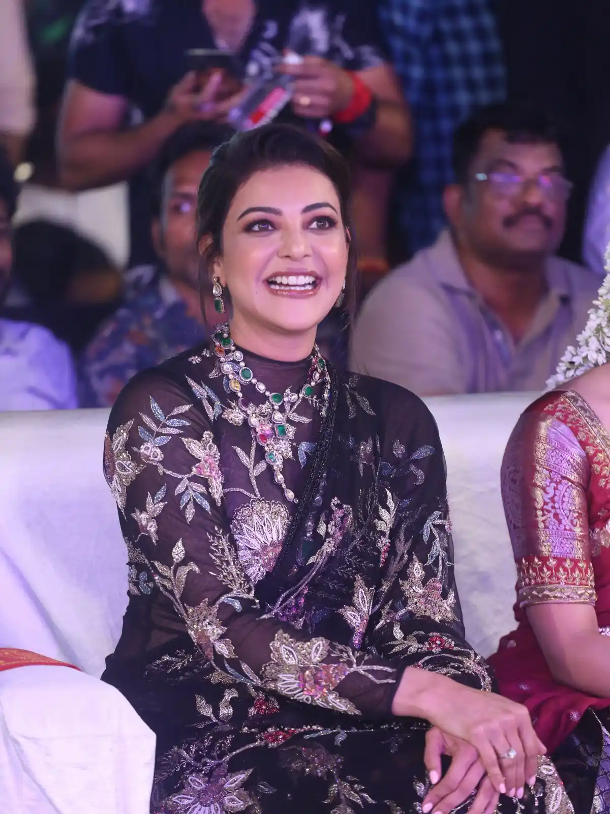 Kajal Aggarwal Shines in Saree at Bhagavanth Kesari Movie Trailer Launch Event