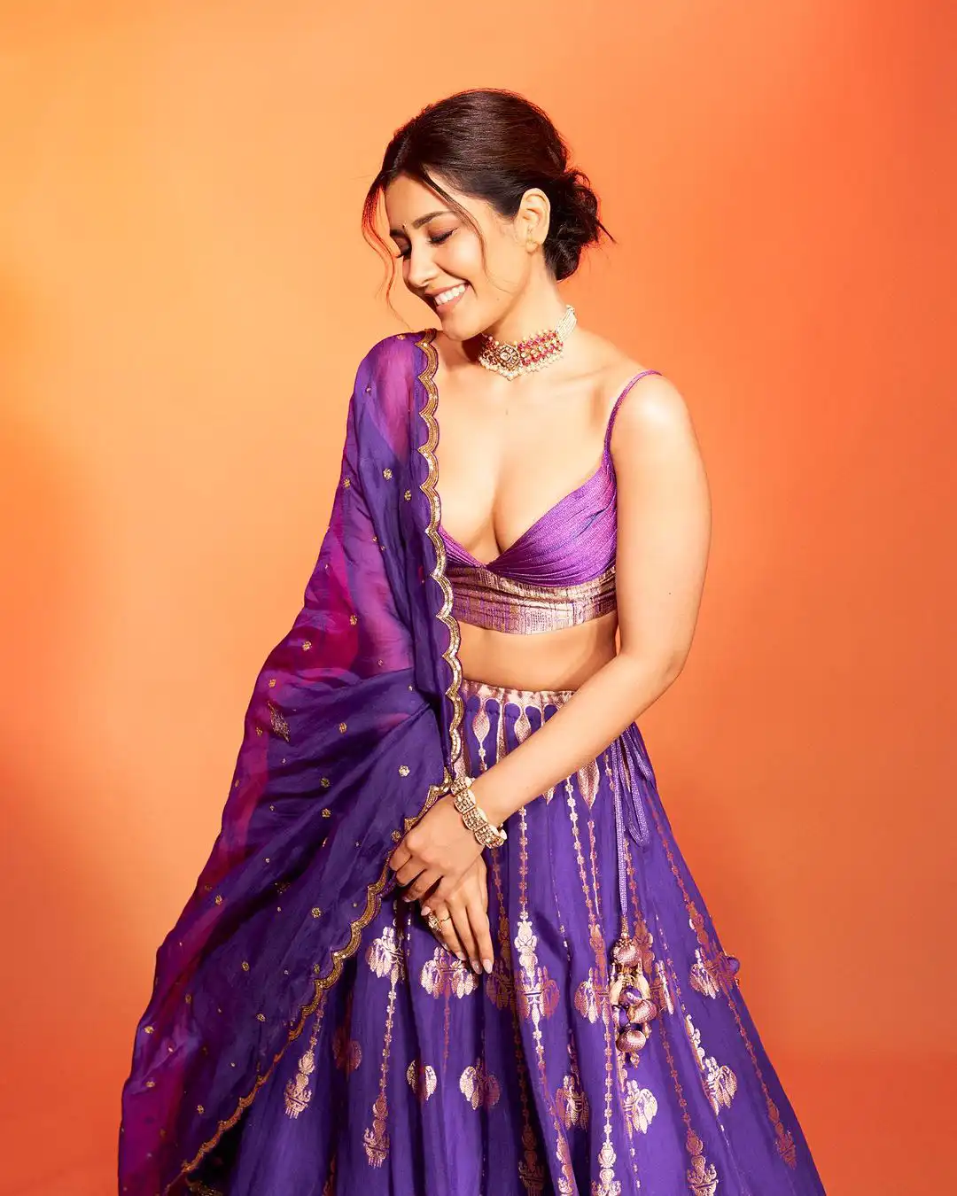 Raashii Khanna Sizzling Looks in Ghagra Choli Dress