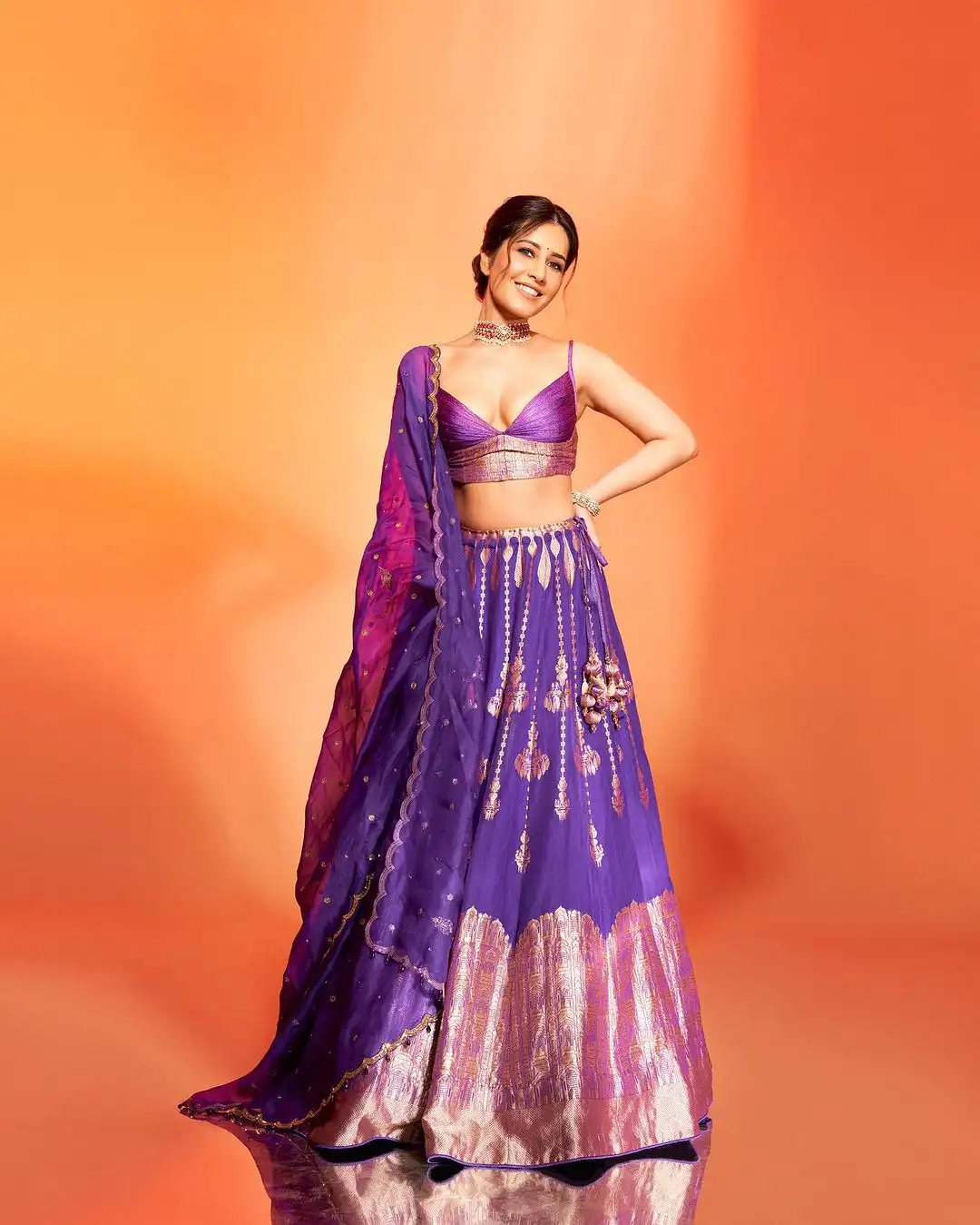 Raashii Khanna Sizzling Looks in Ghagra Choli Dress