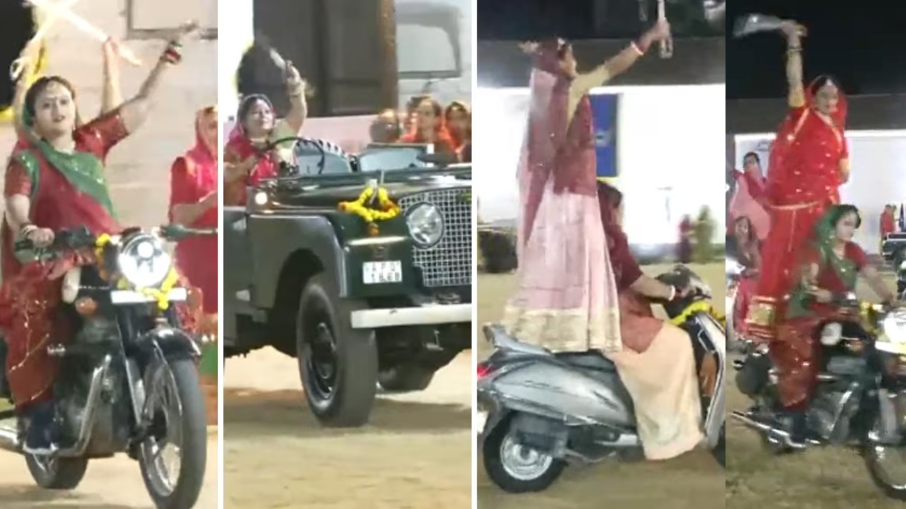 Navaratri 2023 : ఒంటి చేత్తో బుల్లెట్ నడుపుతు కత్తులతో మహిళలు ‘గర్బా’ విన్యాసాలు Navaratri 2023 : ఒంటి చేత్తో బుల్లెట్ నడుపుతు కత్తులతో మహిళలు ‘గర్బా’ విన్యాసాలు