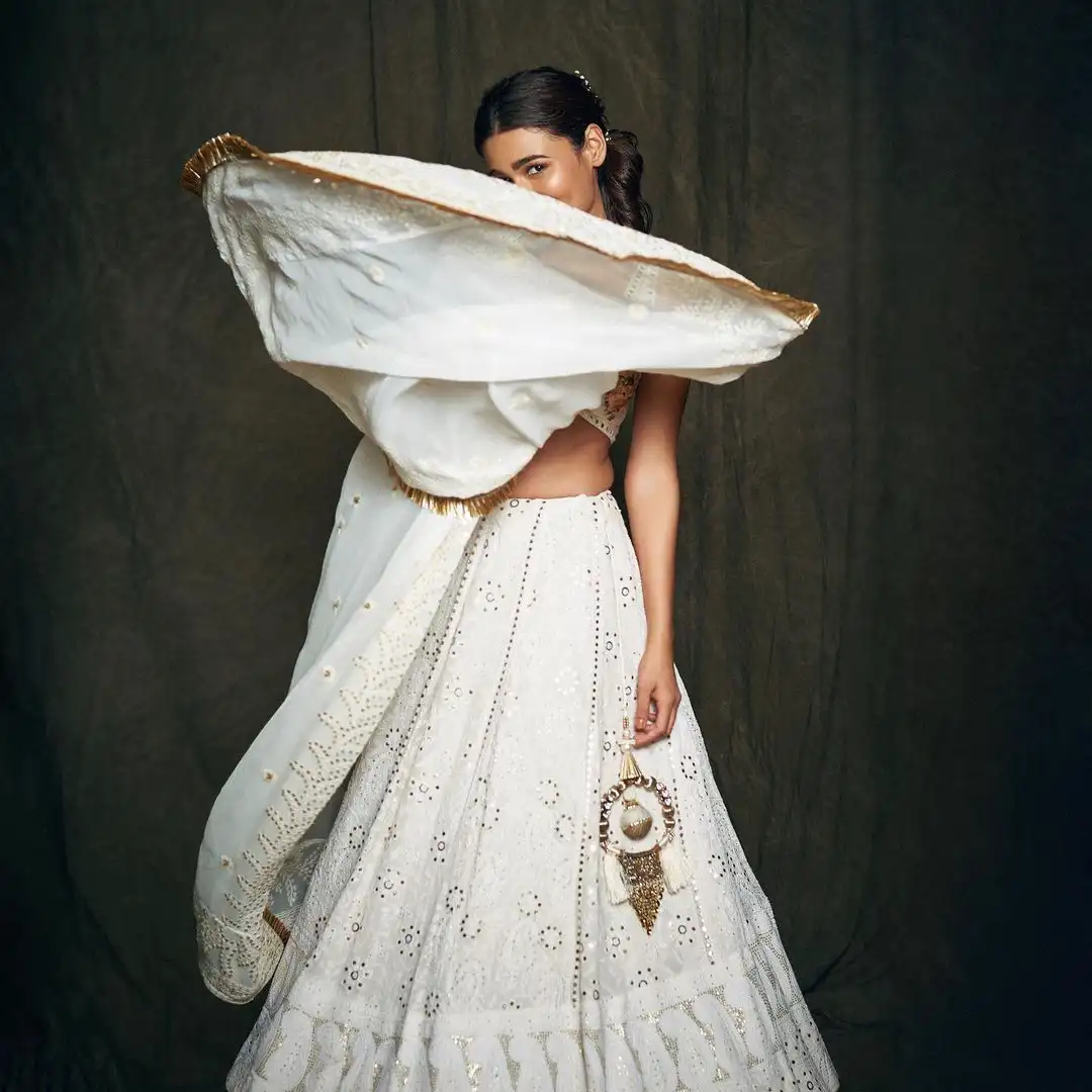 Shalini Pandey Gorgeous looks in White Ghagra Choli Dress