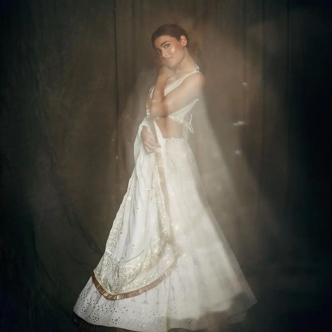 Shalini Pandey Gorgeous looks in White Ghagra Choli Dress