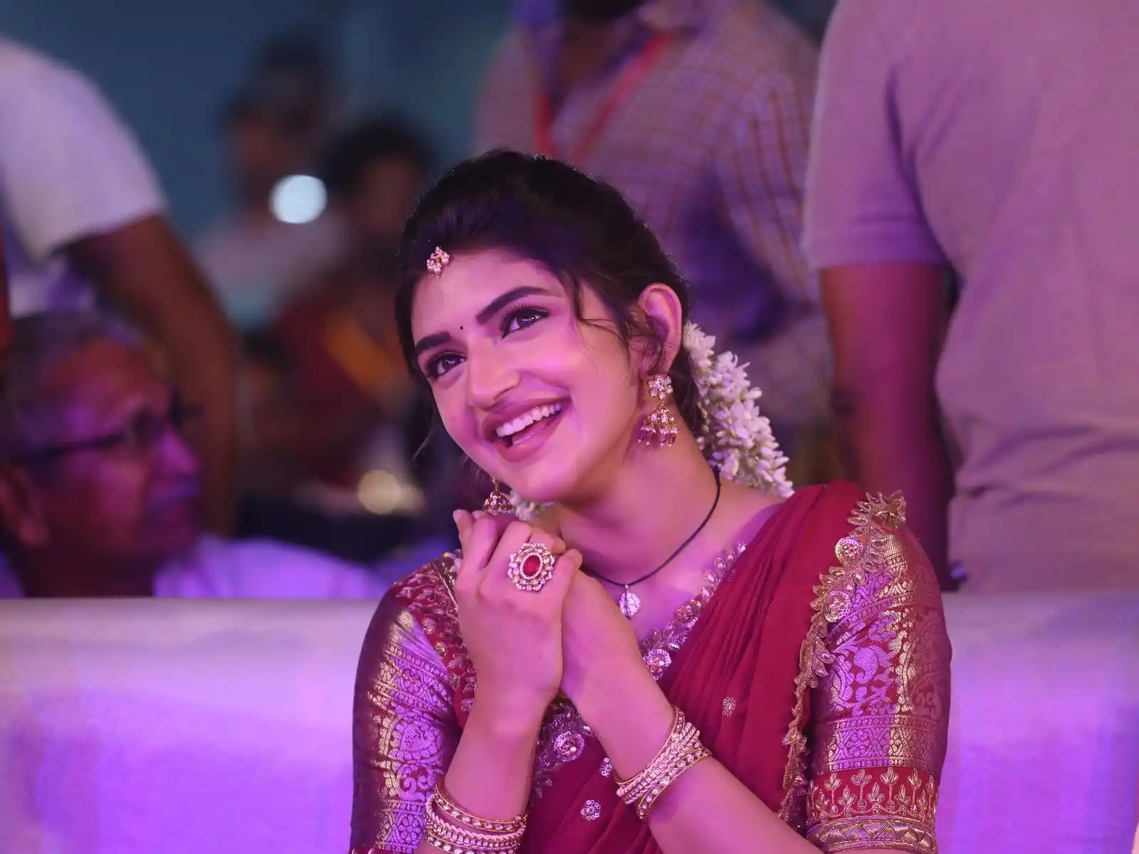 Sreeleela Cute Photos in Half Saree at Bhagavanth Kesari Trailer Launch Event