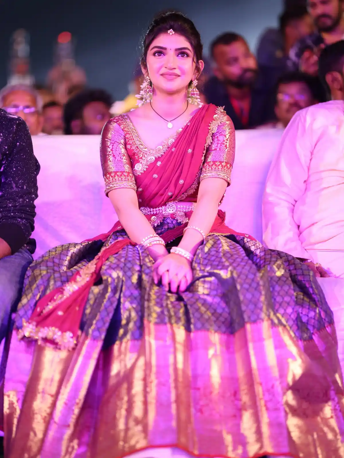 Sreeleela Cute Photos in Half Saree at Bhagavanth Kesari Trailer Launch Event