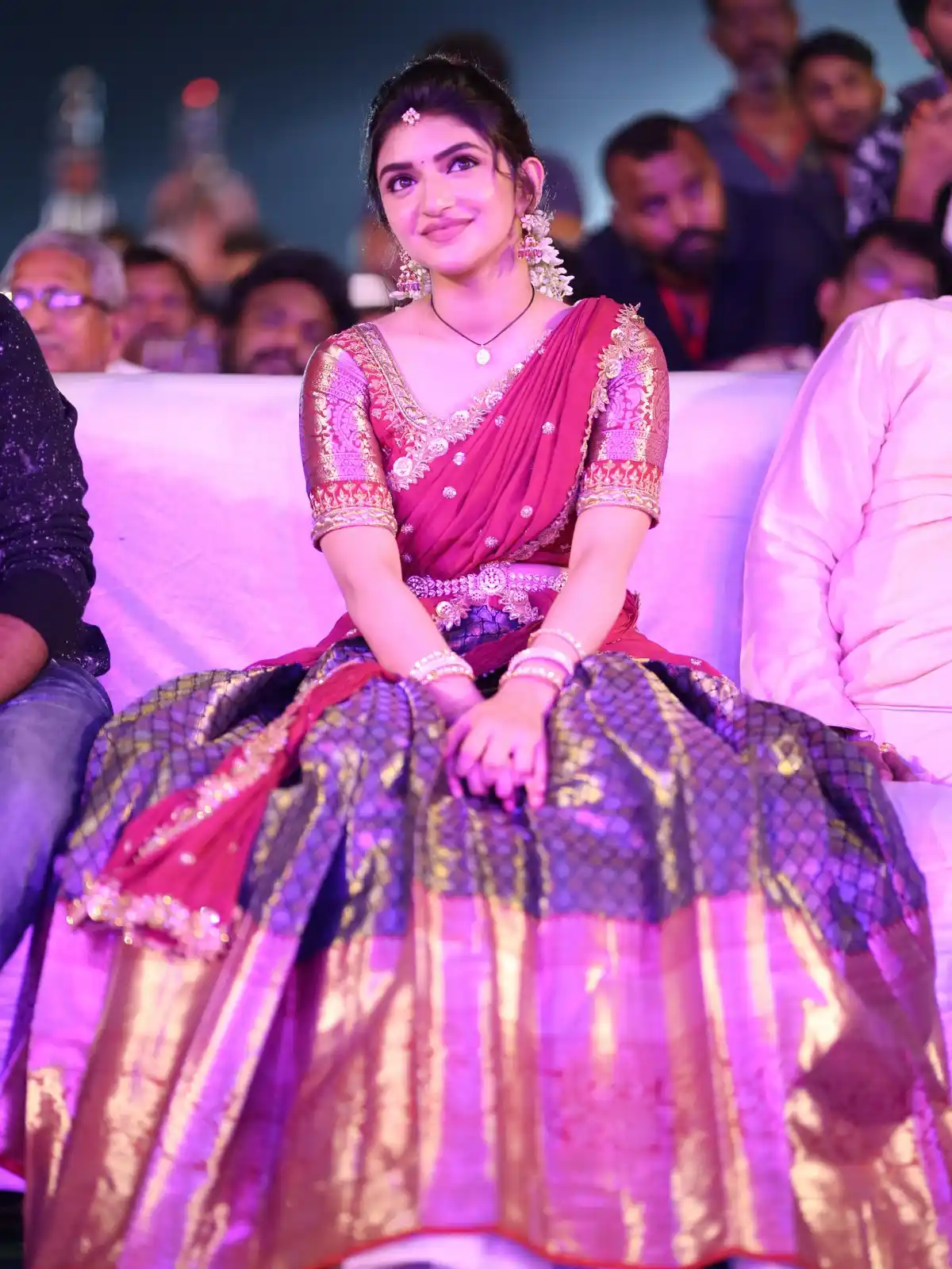 Sreeleela Cute Photos in Half Saree at Bhagavanth Kesari Trailer Launch Event