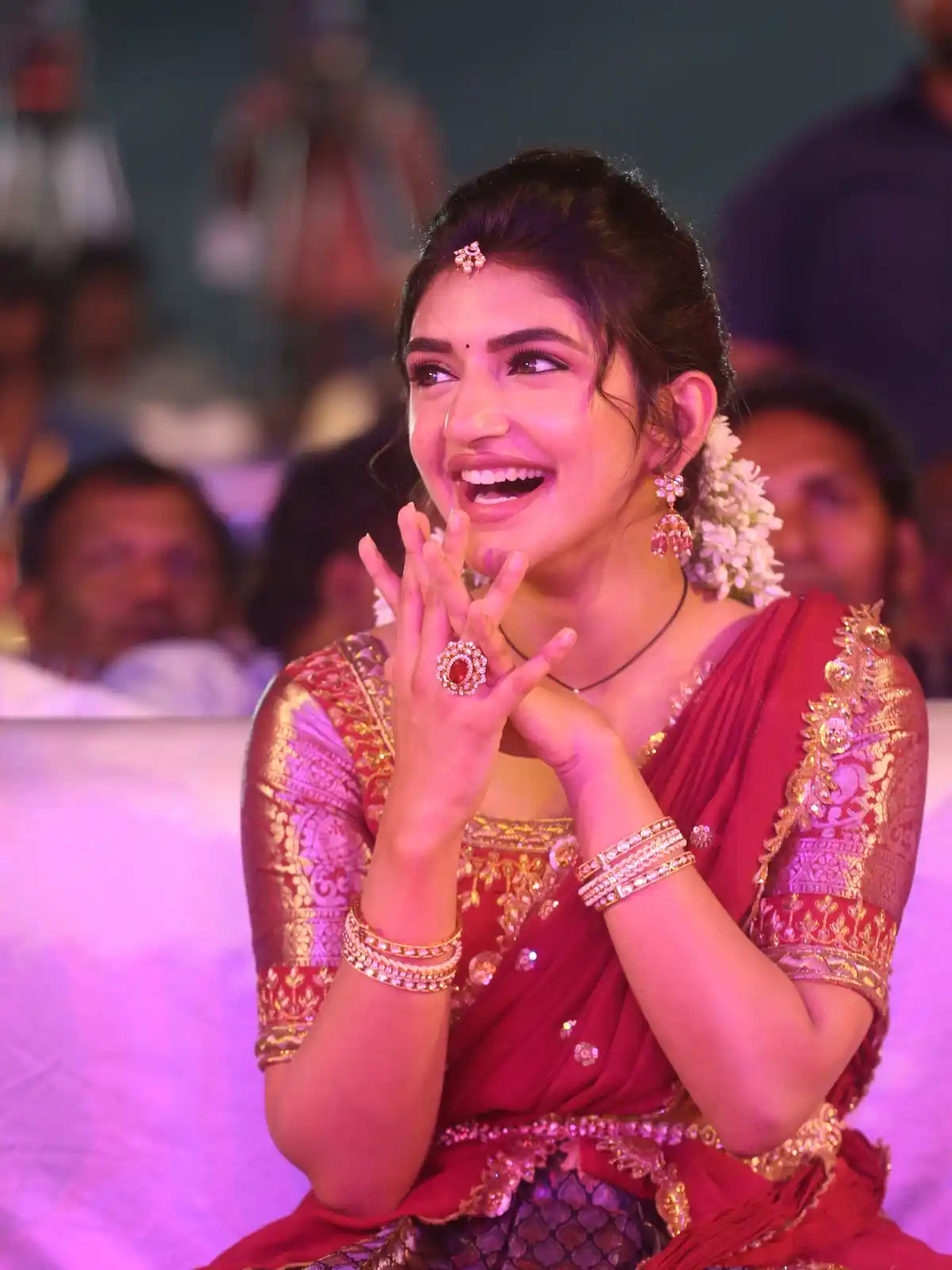 Sreeleela Cute Photos in Half Saree at Bhagavanth Kesari Trailer Launch Event