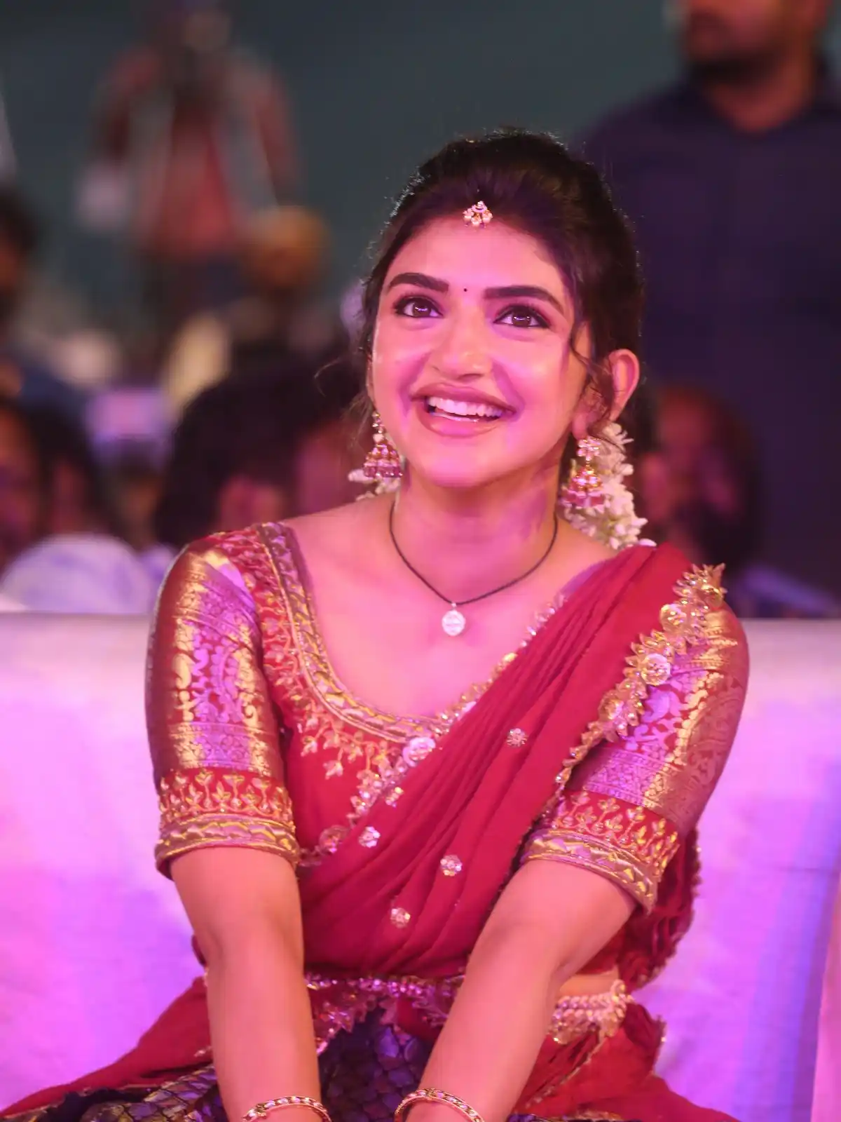 Sreeleela Cute Photos in Half Saree at Bhagavanth Kesari Trailer Launch Event