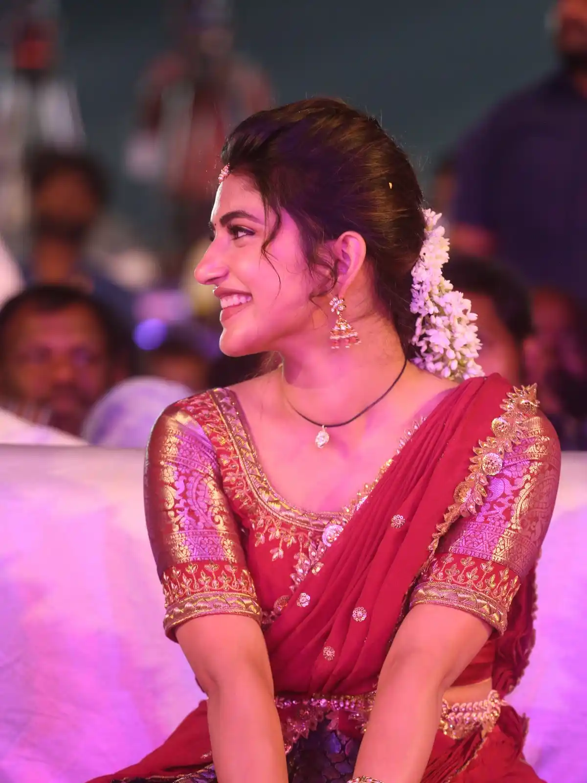 Sreeleela Cute Photos in Half Saree at Bhagavanth Kesari Trailer Launch Event