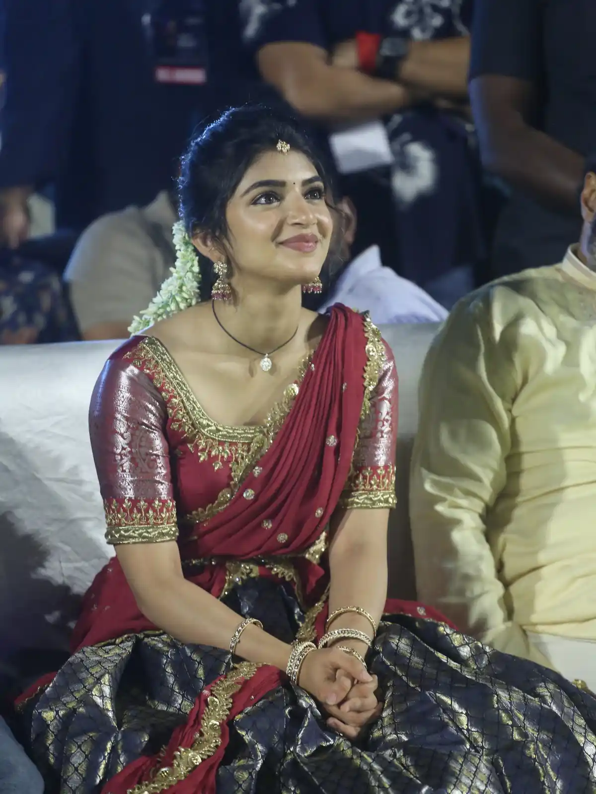 Sreeleela Cute Photos in Half Saree at Bhagavanth Kesari Trailer Launch Event