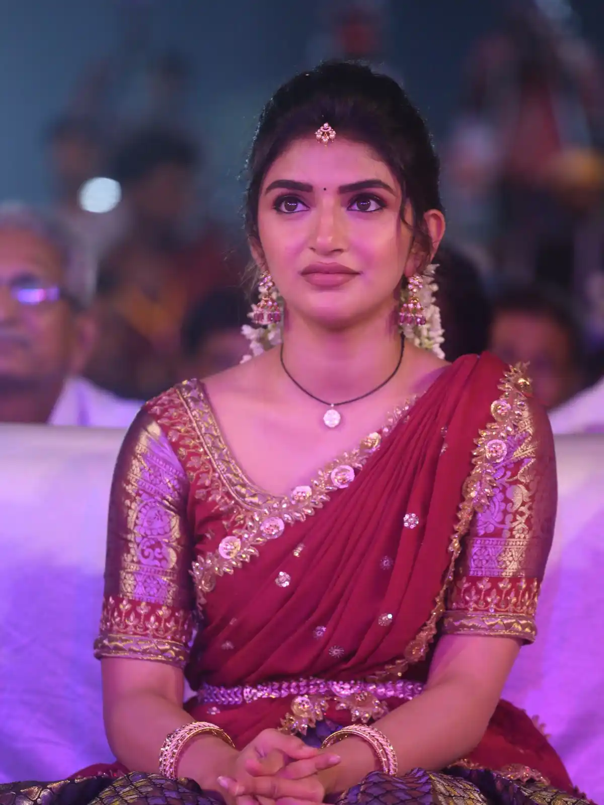 Sreeleela Cute Photos in Half Saree at Bhagavanth Kesari Trailer Launch Event