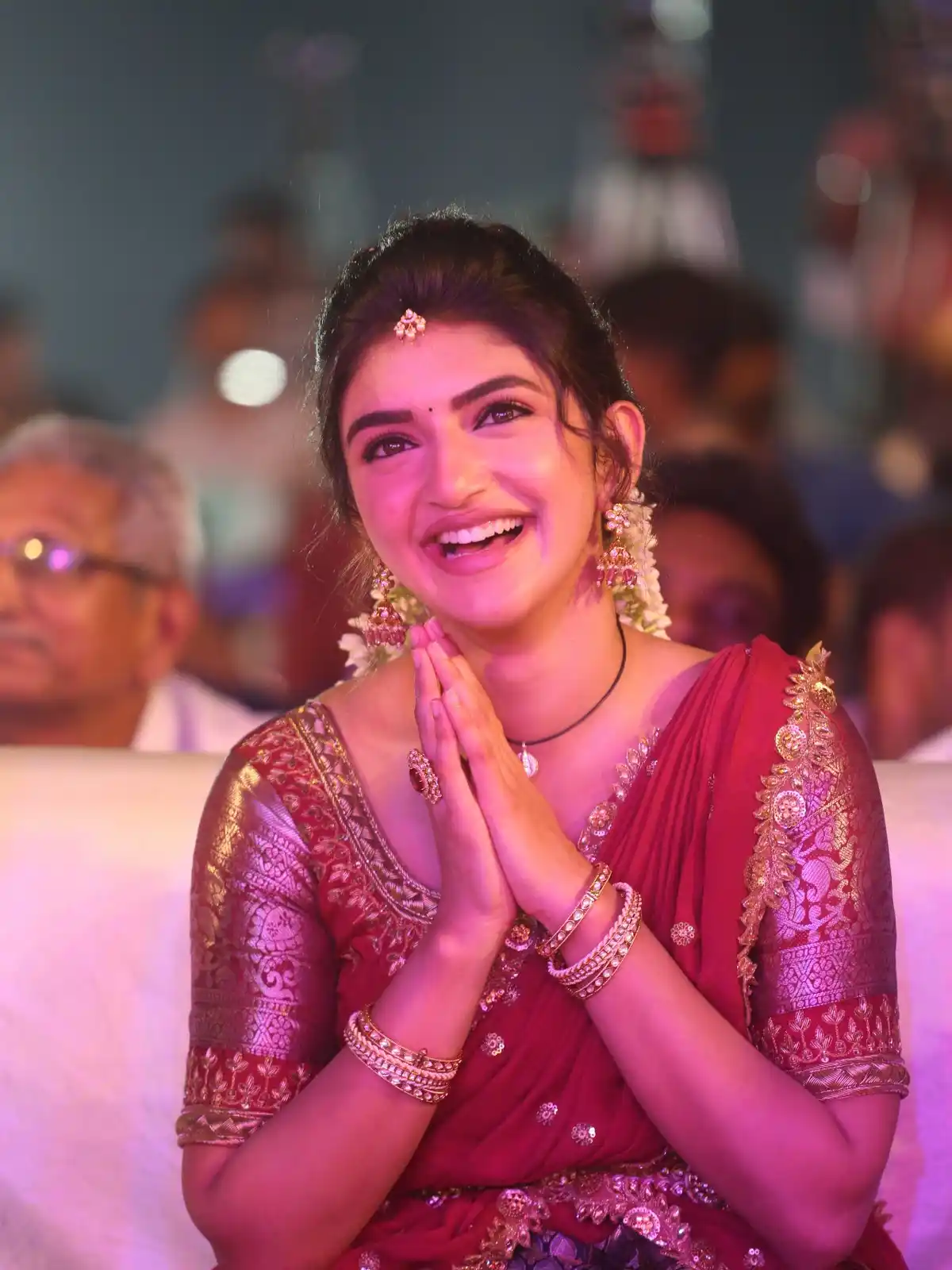Sreeleela Cute Photos in Half Saree at Bhagavanth Kesari Trailer Launch Event