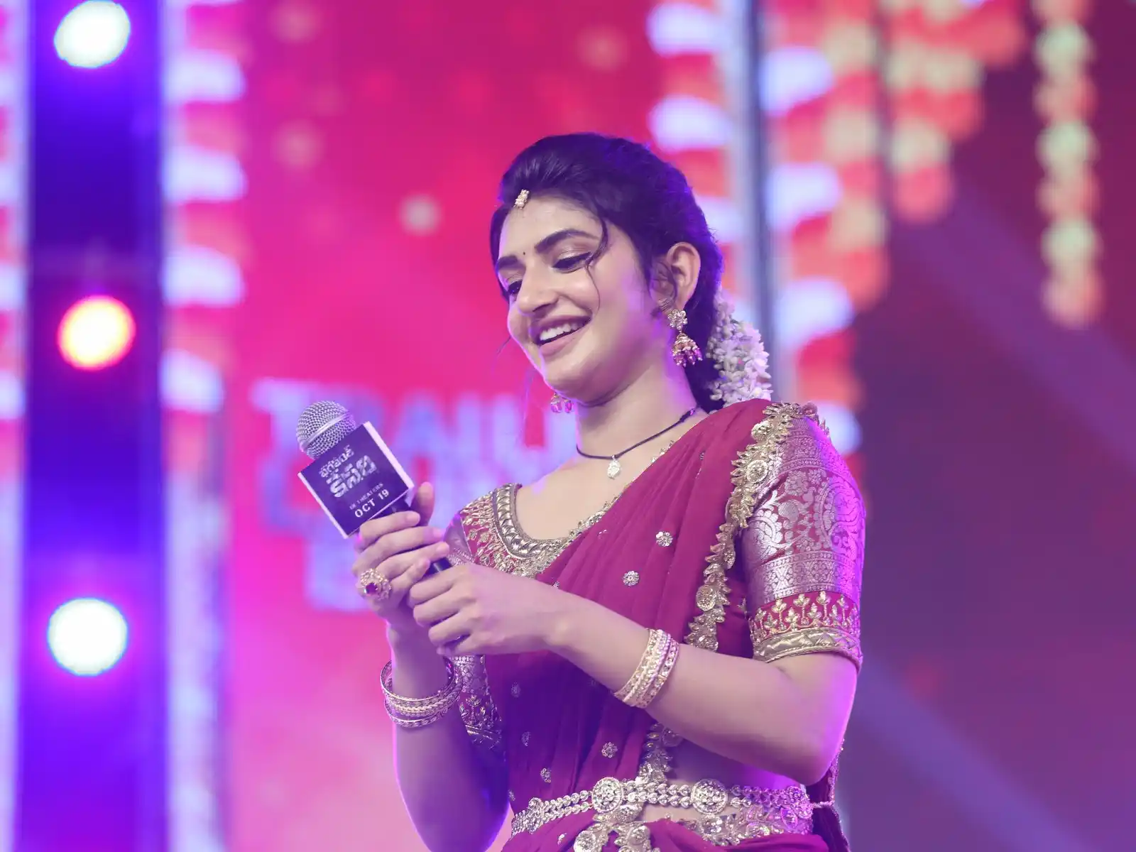 Sreeleela Cute Photos in Half Saree at Bhagavanth Kesari Trailer Launch Event