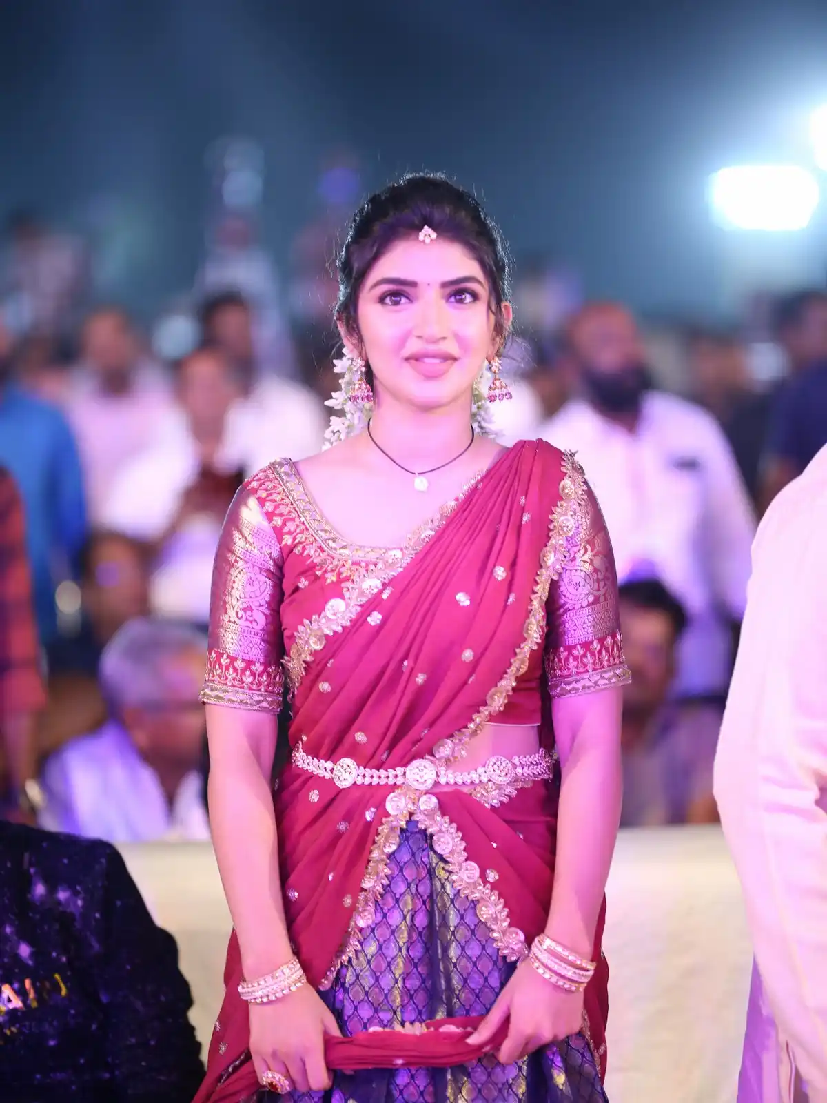 Sreeleela Cute Photos in Half Saree at Bhagavanth Kesari Trailer Launch Event