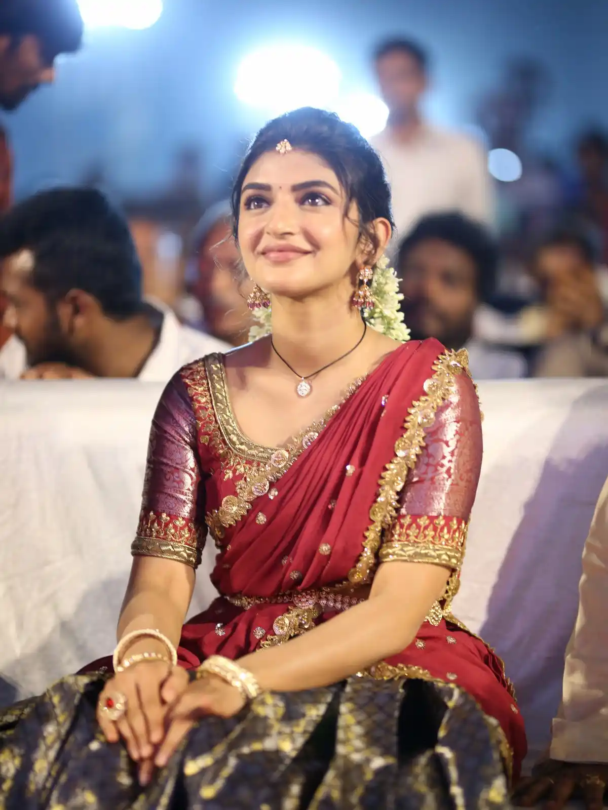 Sreeleela Cute Photos in Half Saree at Bhagavanth Kesari Trailer Launch Event